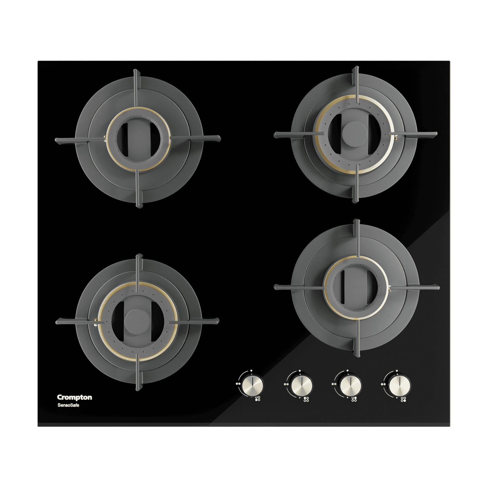 Crompton Sensosafe Toughened Glass Top 4 Burner Automatic Hob (Cast Iron Pan Support, Black)_4