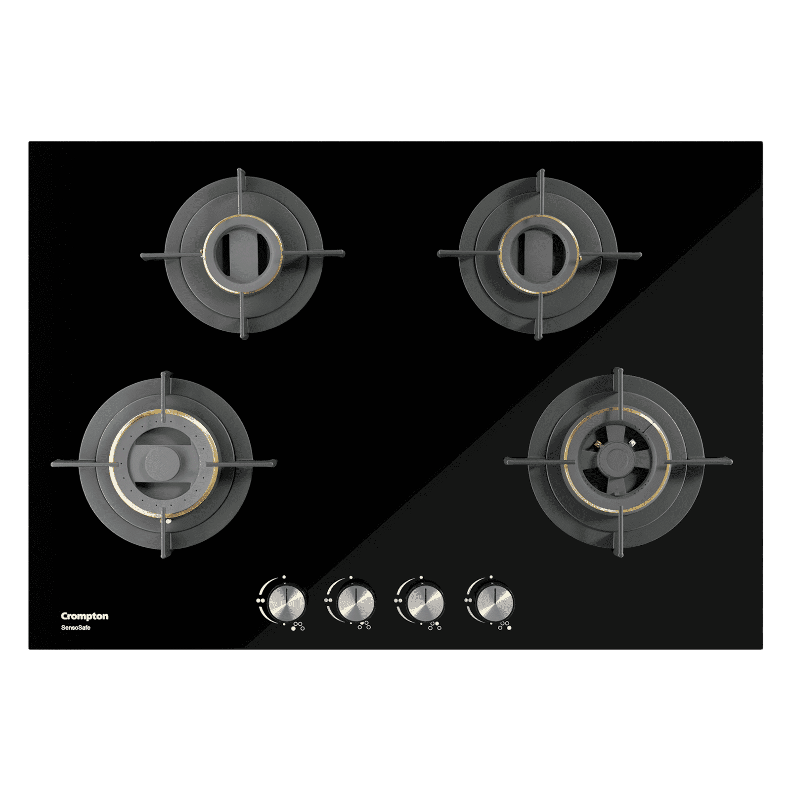 Crompton Sensosafe Toughened Glass Top 4 Burner Automatic Hob (Cast Iron Pan Support, Midnight Black)_1