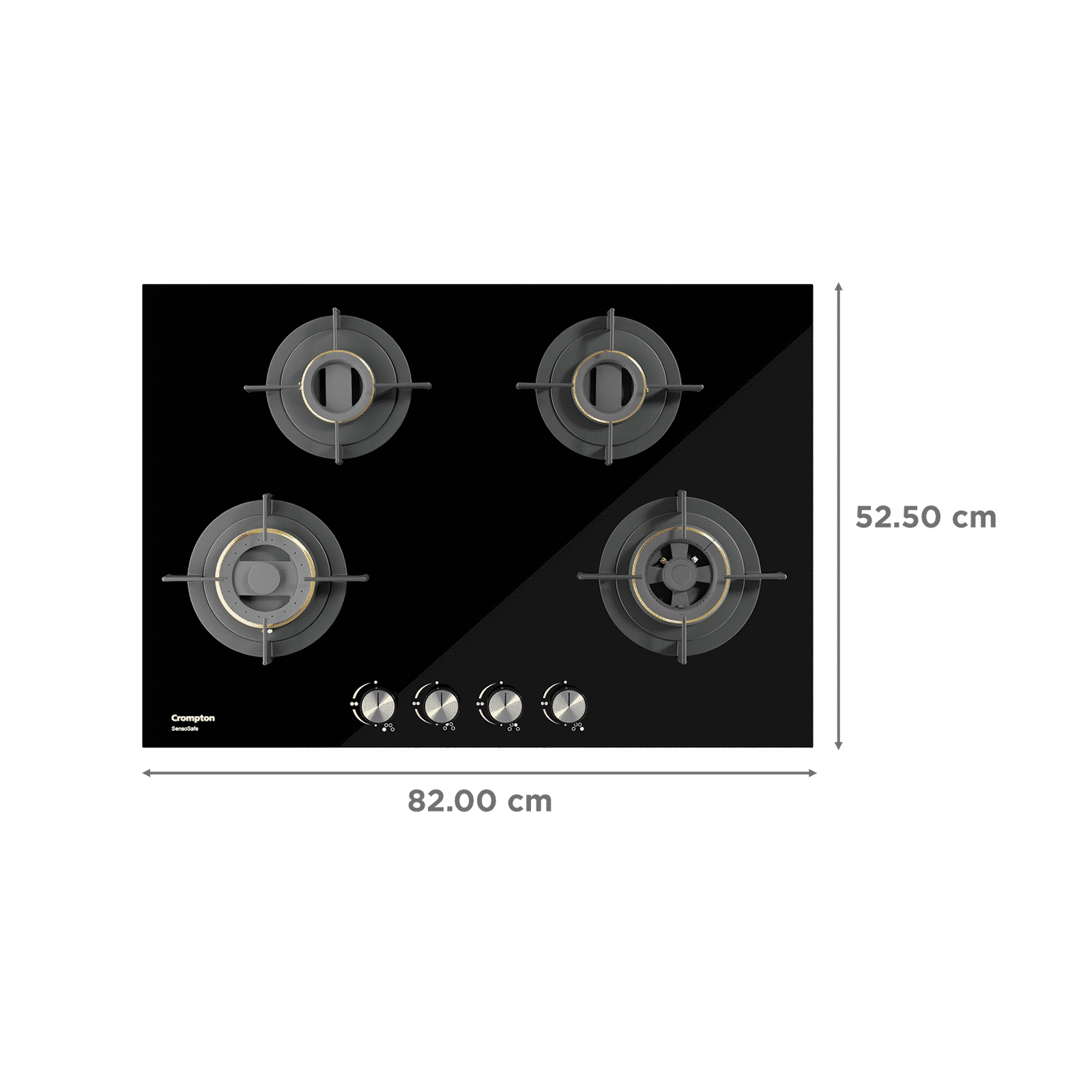 Crompton Sensosafe Toughened Glass Top 4 Burner Automatic Hob (Cast Iron Pan Support, Midnight Black)_2