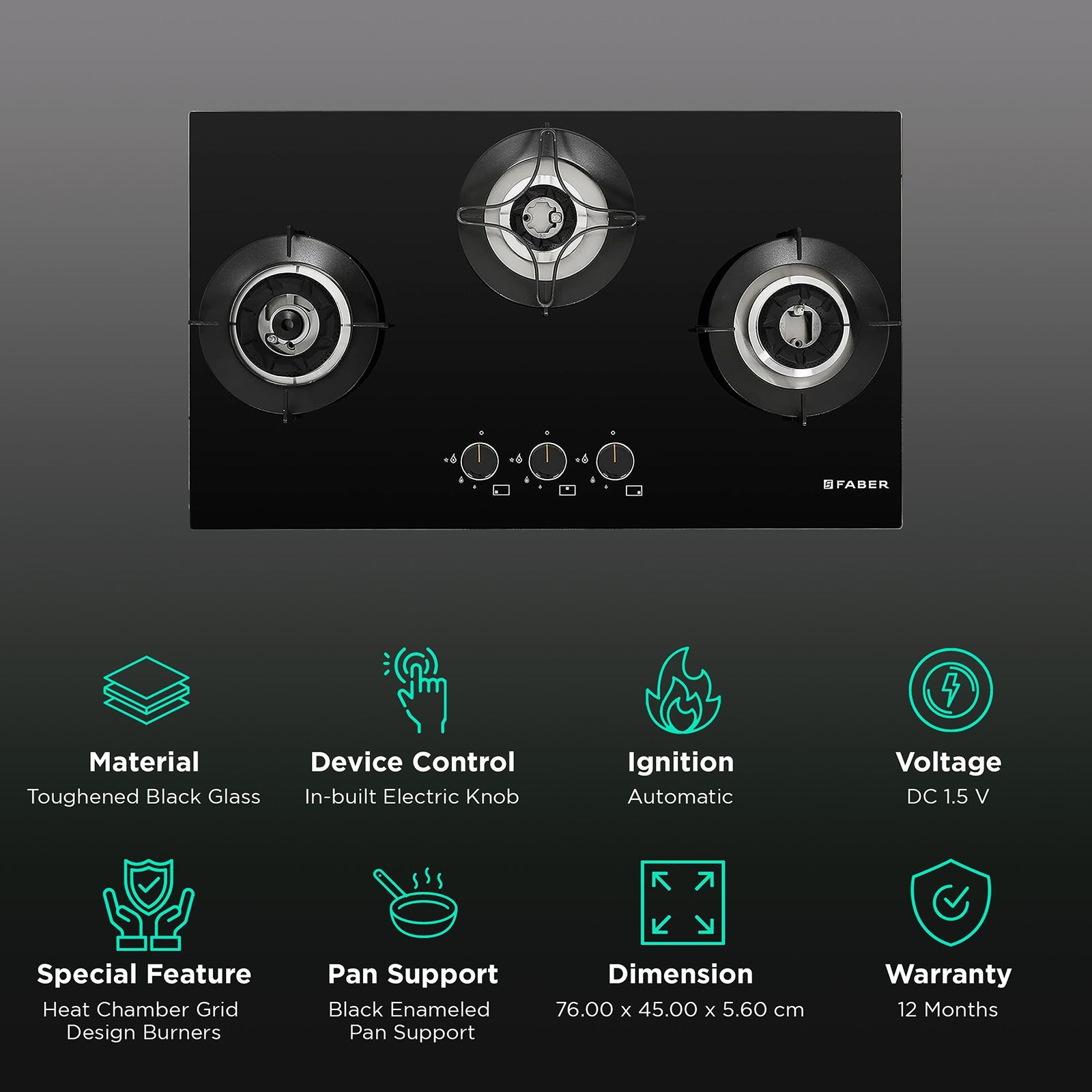 FABER Superia HT763 BR AI Toughened Glass Top 3 Burner Automatic Gas Hob (Multi-Directional Nozzle, Black) FABER Superia HT763 BR AI Toughened Glass Top 3 Burner Automatic Gas Hob (Multi-Directional Nozzle, Black)_3