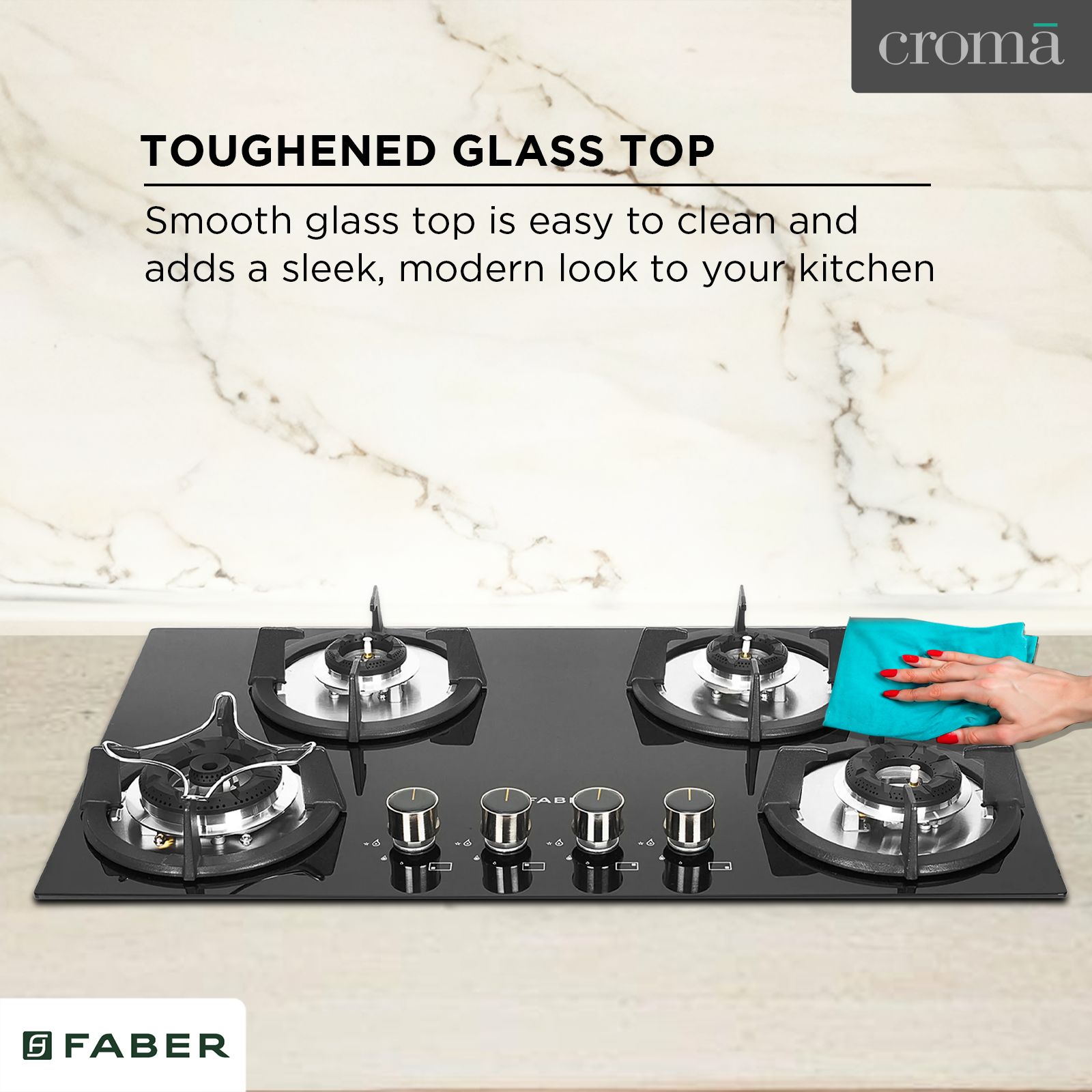 FABER Superia HT764 BR AI Toughened Glass Top 4 Burner Automatic Gas Hob (Battery Operated, Black)_17