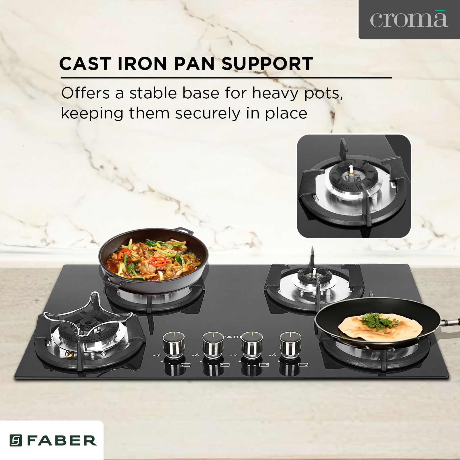 FABER Superia HT764 BR AI Toughened Glass Top 4 Burner Automatic Gas Hob (Battery Operated, Black)_18