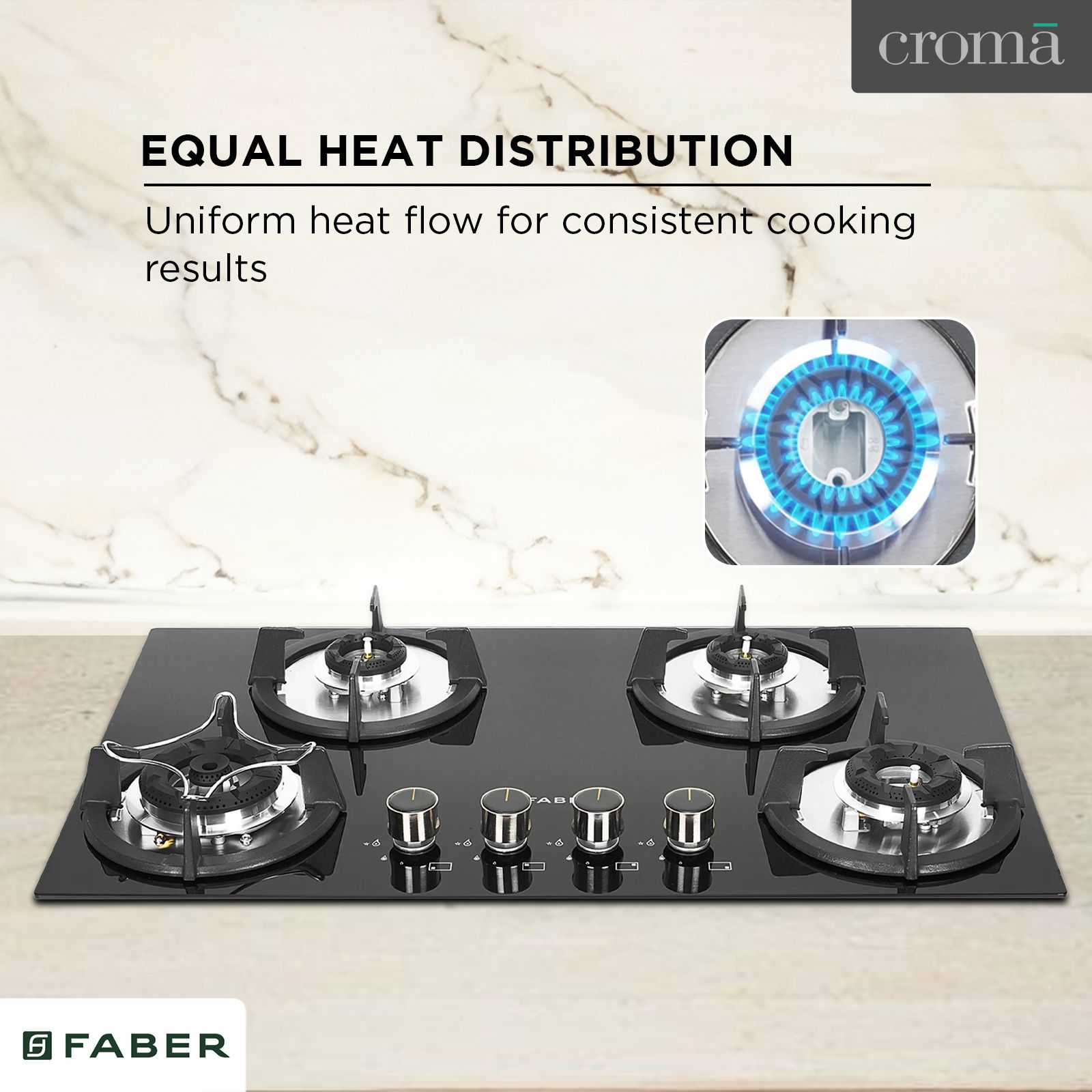 FABER Superia HT764 BR AI Toughened Glass Top 4 Burner Automatic Gas Hob (Battery Operated, Black)_19