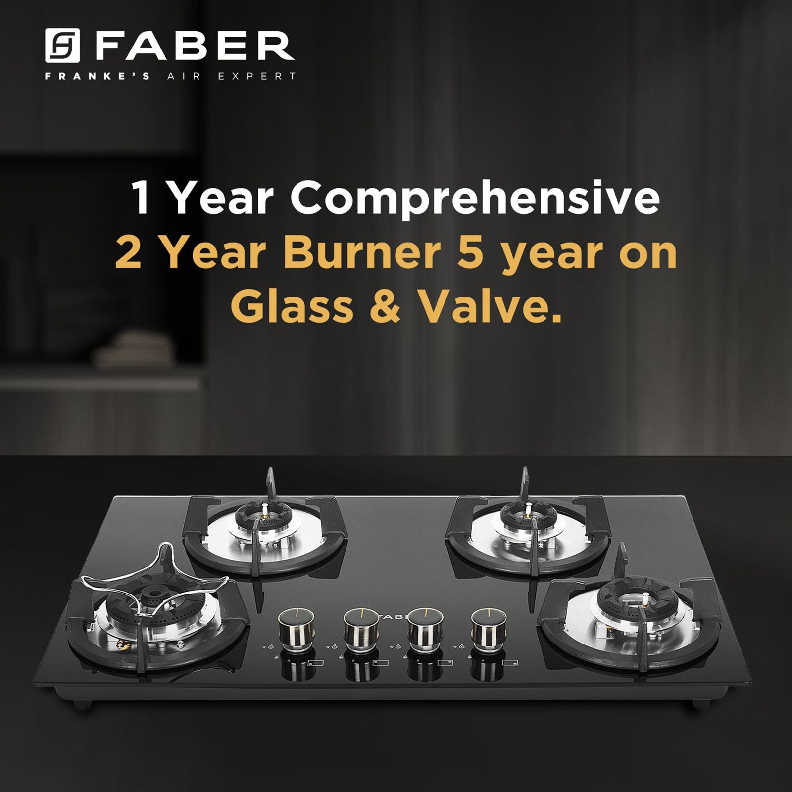 FABER Superia HT764 BR AI Toughened Glass Top 4 Burner Automatic Gas Hob (Battery Operated, Black)_6