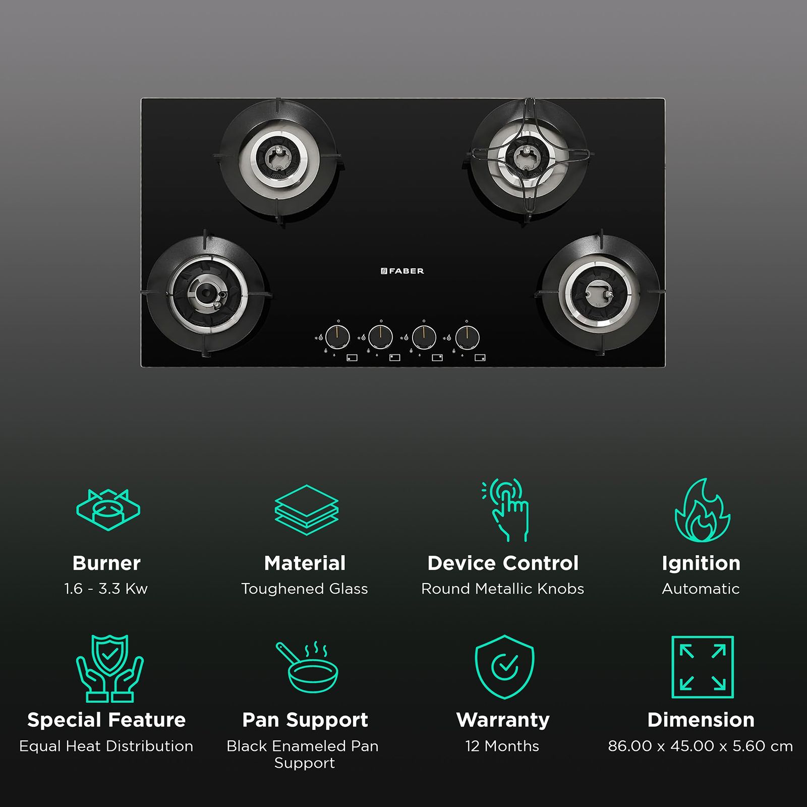 FABER SUPERIA HT904 BR AI Toughened Glass Top 4 Burner Automatic Gas Hob (Fully Concealed Drip Tray, Black)_3