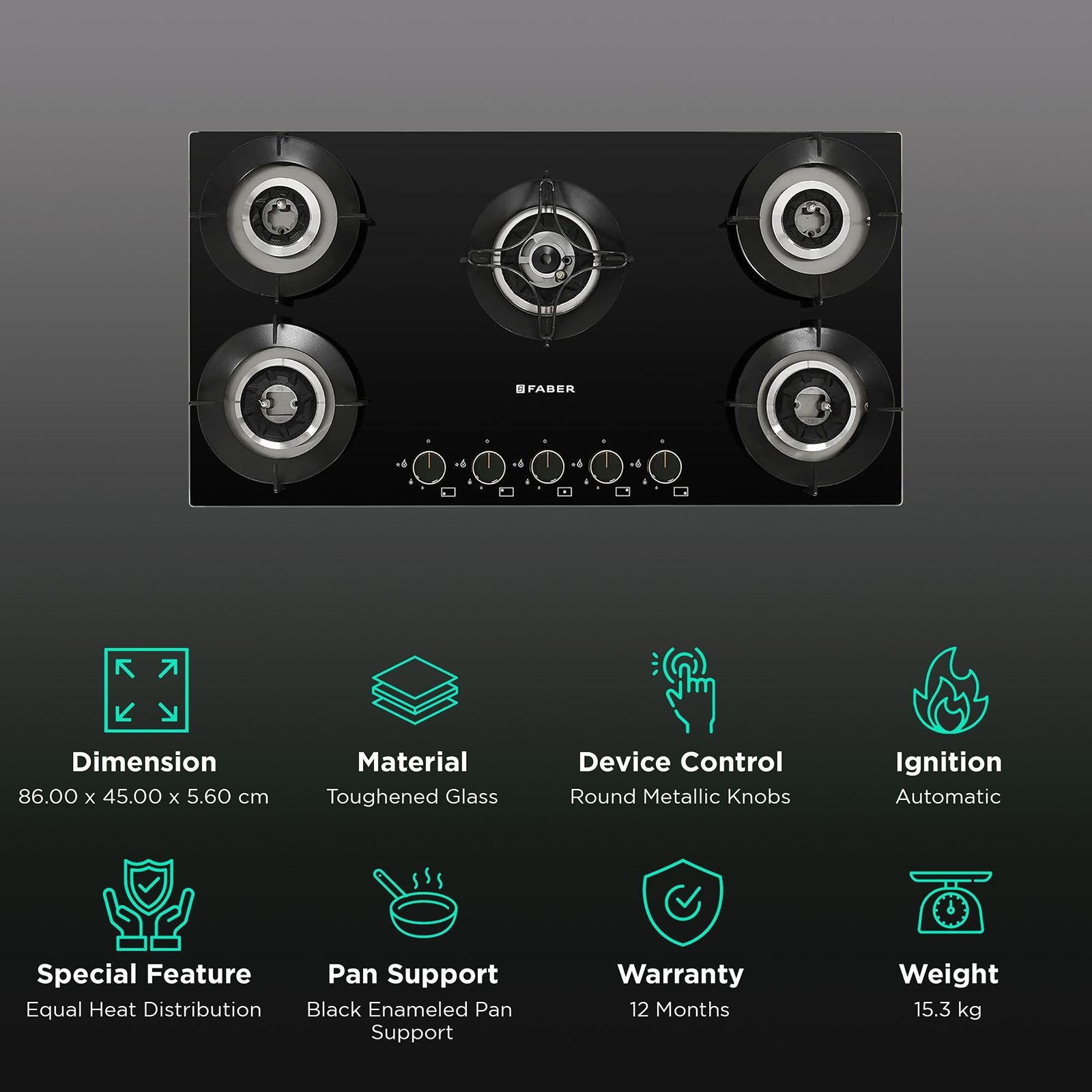 FABER SUPERIA HT905 BR AI Toughened Glass Top 5 Burner Automatic Gas Hob (Fully Concealed Drip Tray, Black)_3