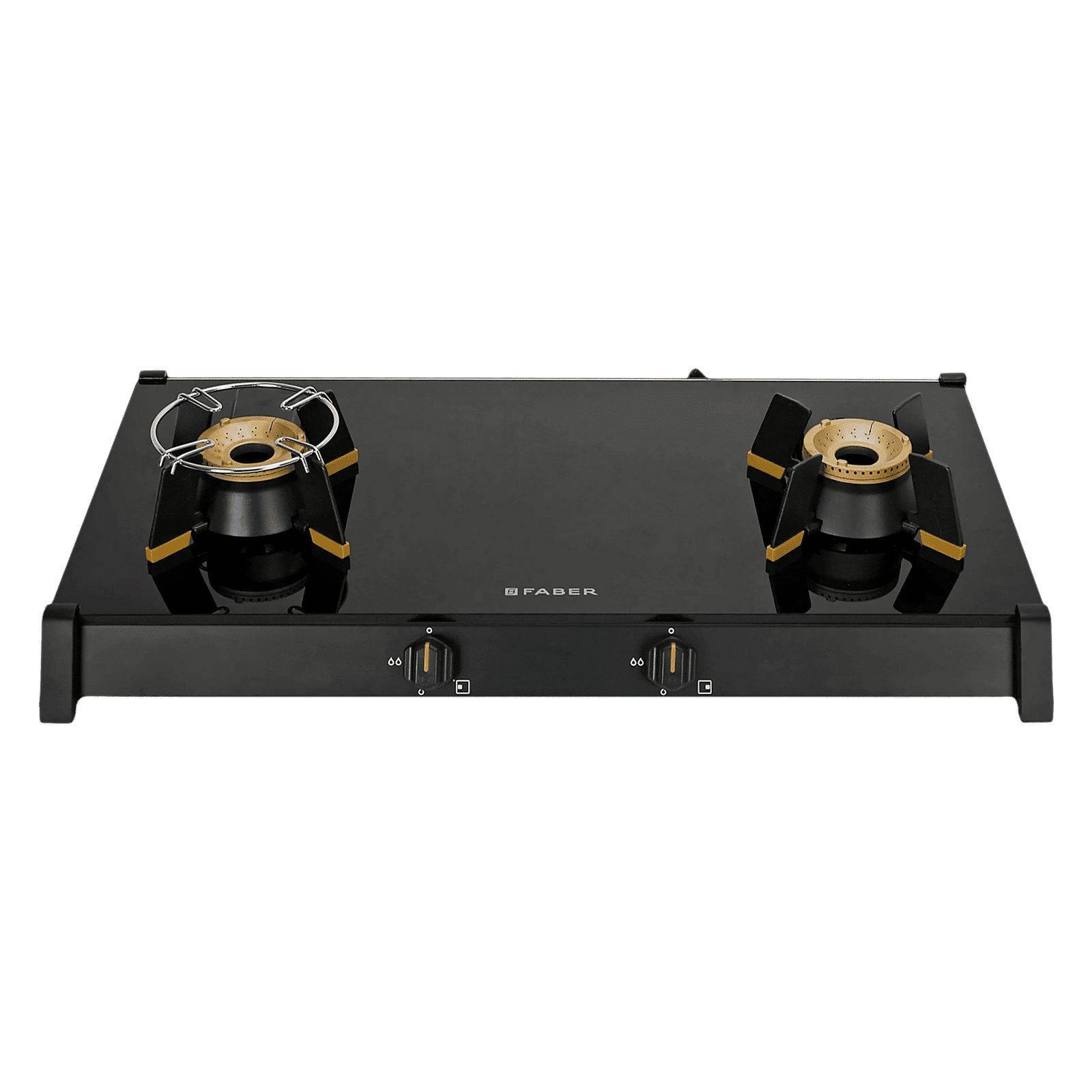 FABER GENIUS 752 Toughened Glass Top 2 Burner Manual Hob (Cast Iron Pan Support, Black)_1