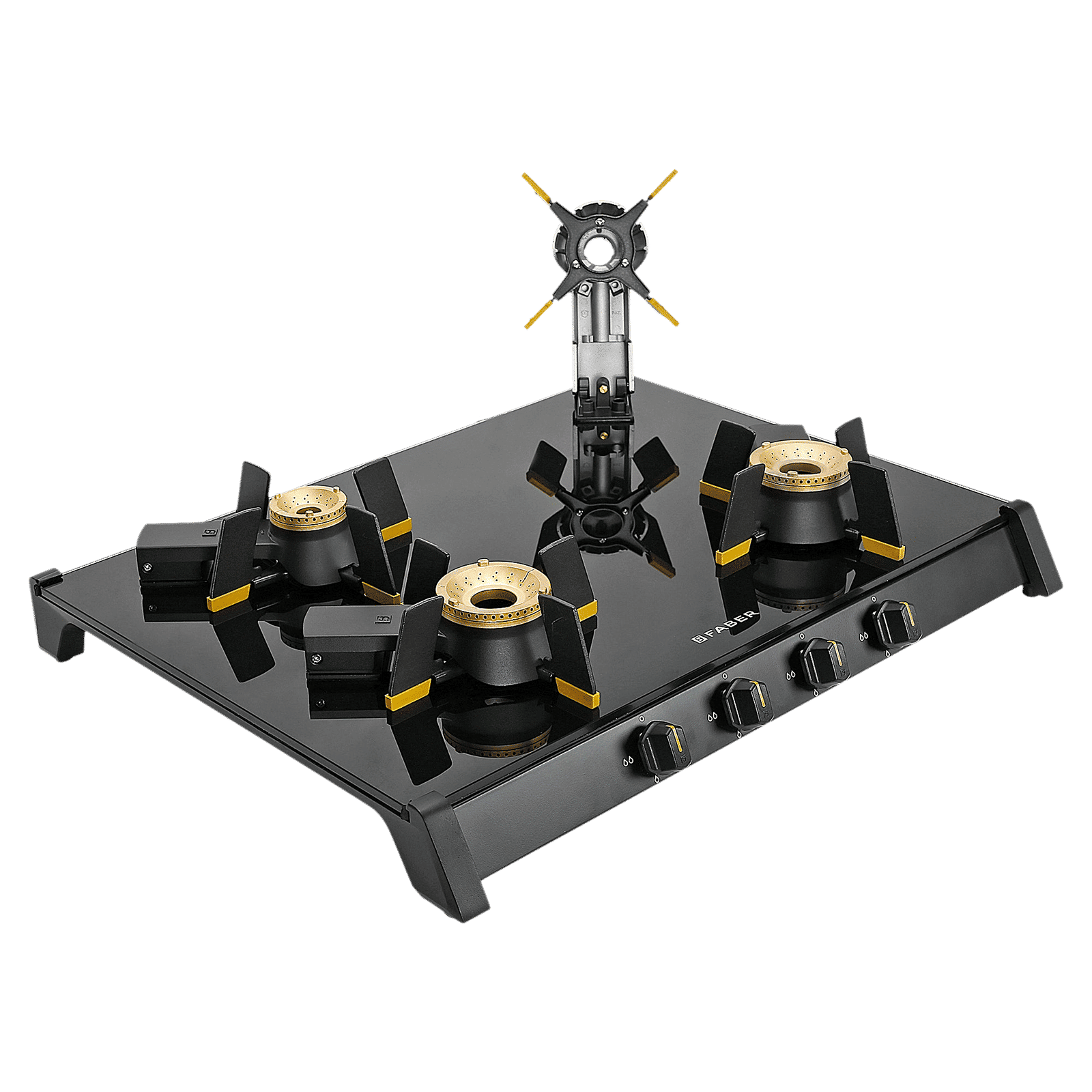 FABER GENIUS 704 BK Toughened Glass Top 4 Burner Manual Hob (Cast Iron Pan Support, Black)_6