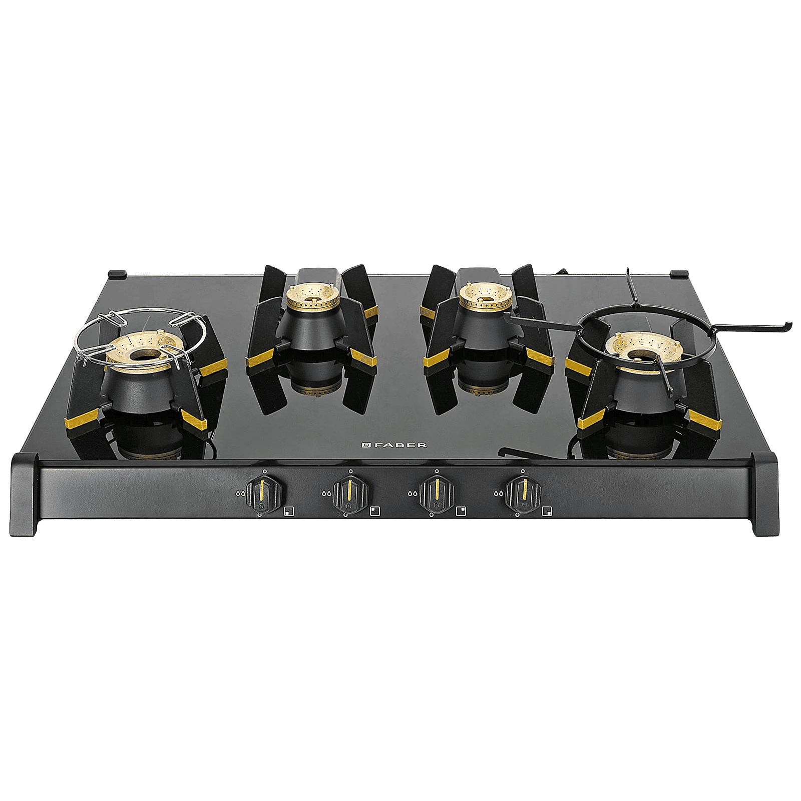 FABER GENIUS 804 AI Toughened Glass Top 4 Burner Manual Hob (Cast Iron Pan Support, Black)_1