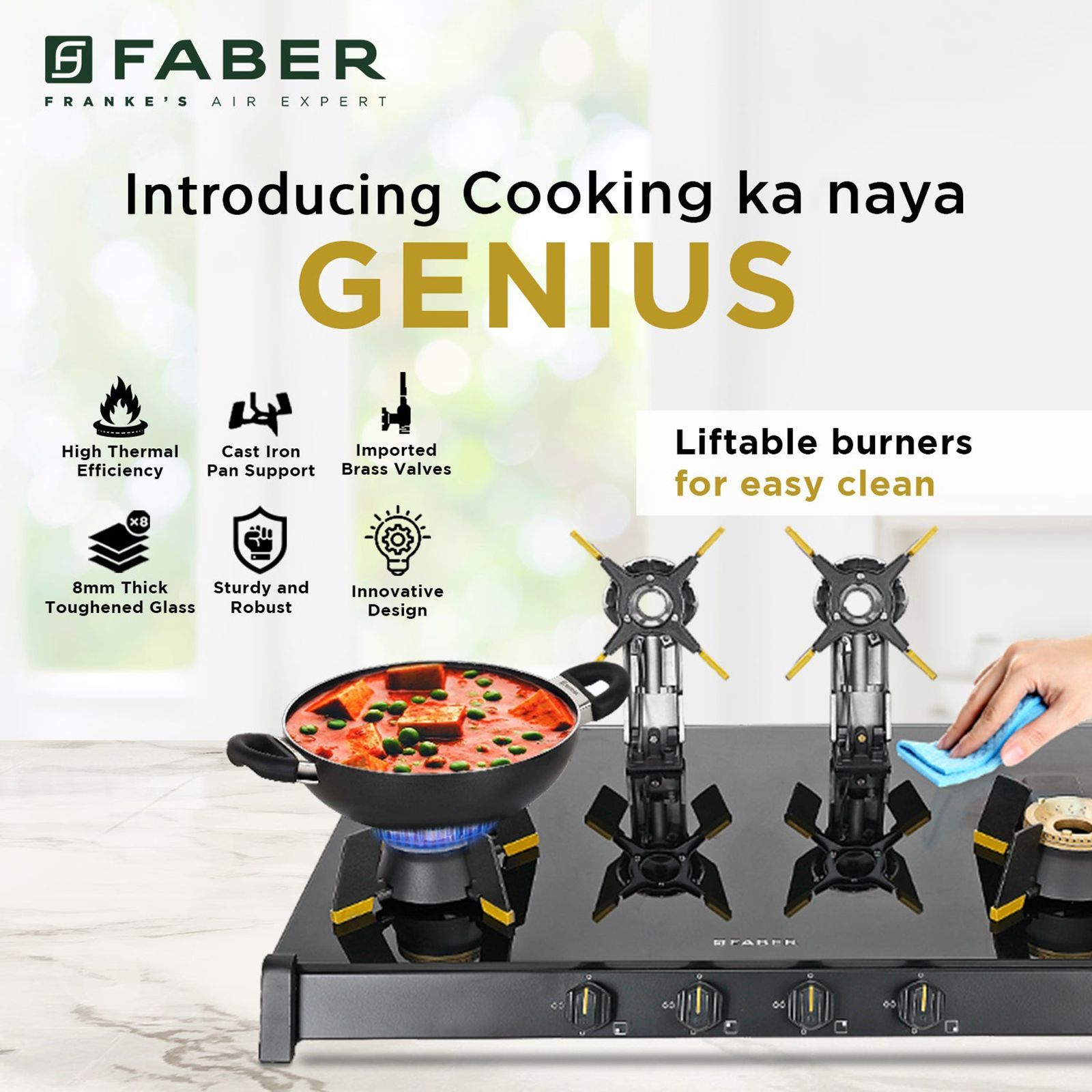 FABER GENIUS 804 AI Toughened Glass Top 4 Burner Manual Hob (Cast Iron Pan Support, Black)_14