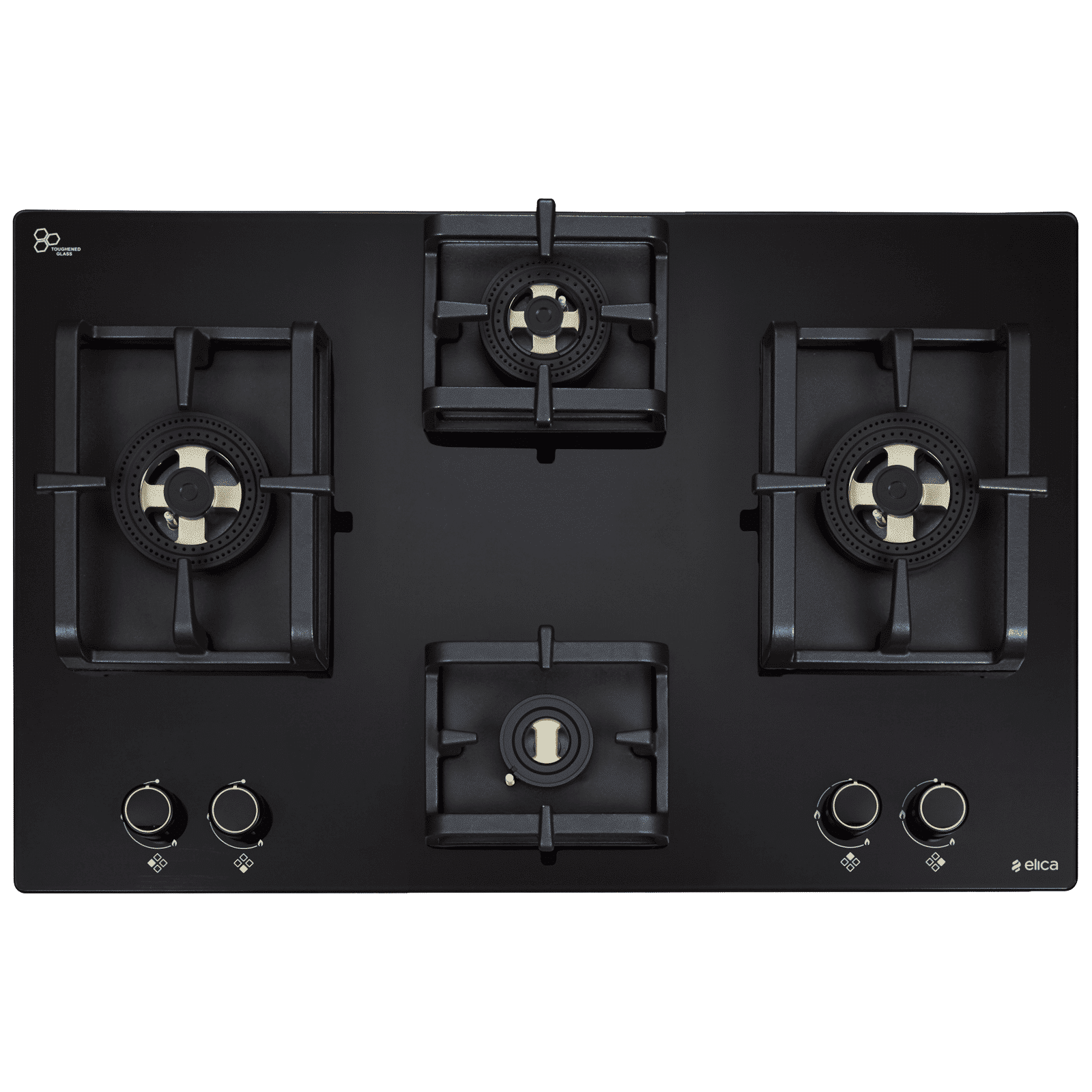 elica FLEXI DFS PRO AB 4B 70 DX Glass Top 4 Burner Automatic Hob (Cast Iron Pan Support, Black)_1