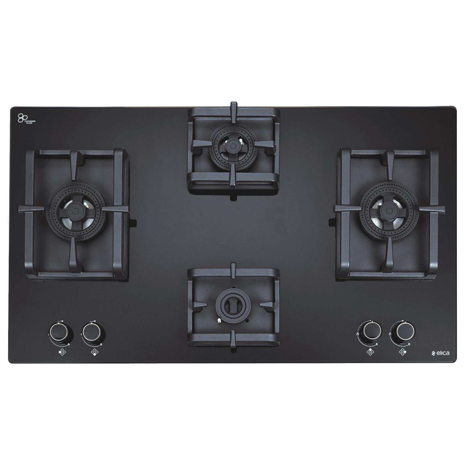 elica FLEXI DFS PRO AB 4B 91 DX Glass Top 4 Burner Automatic Hob (Cast Iron Pan Support, Black)_1