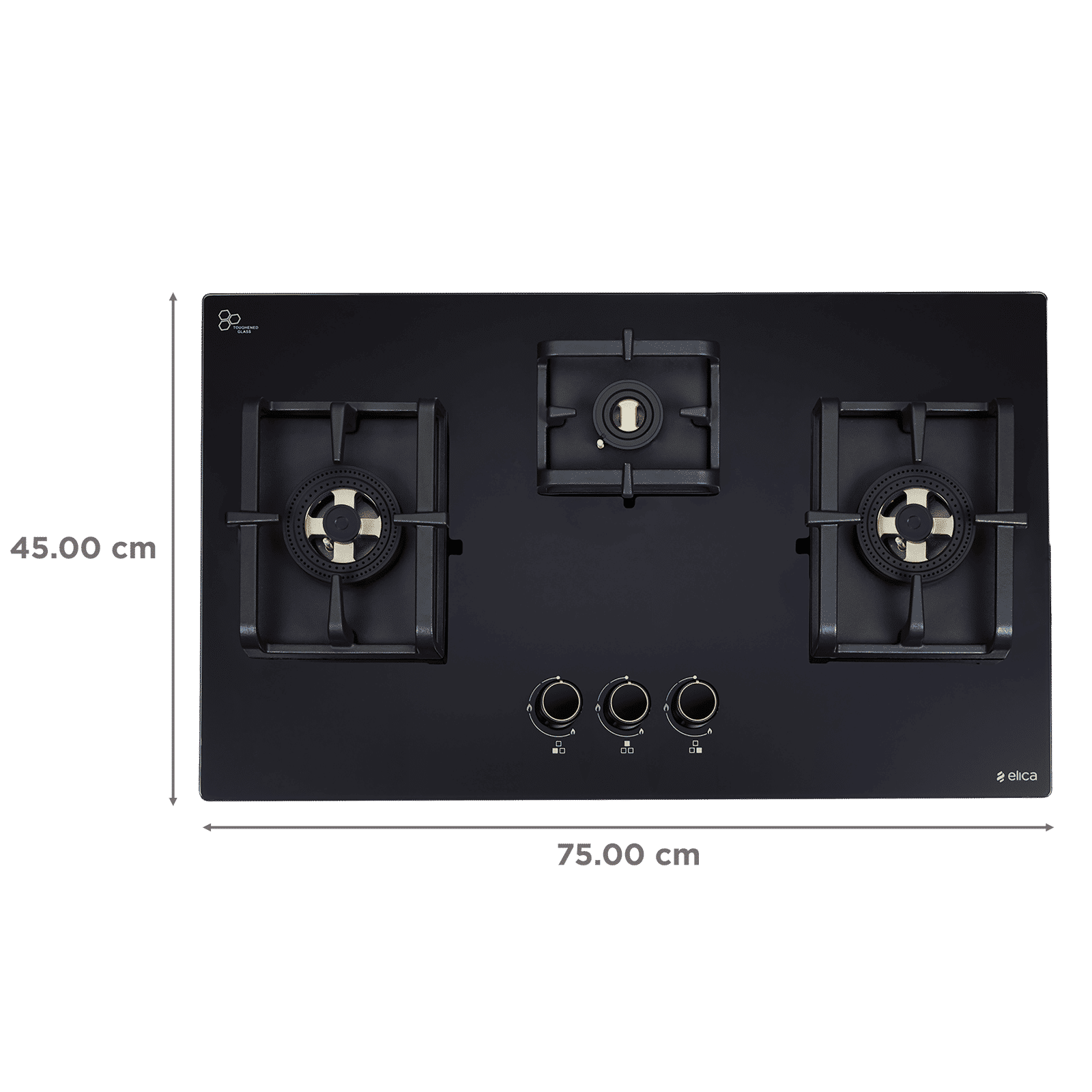 elica FLEXI DFS FB 3B 75 DX Glass Top 3 Burner Automatic Hob (Cast Iron Pan Support, Black)_2
