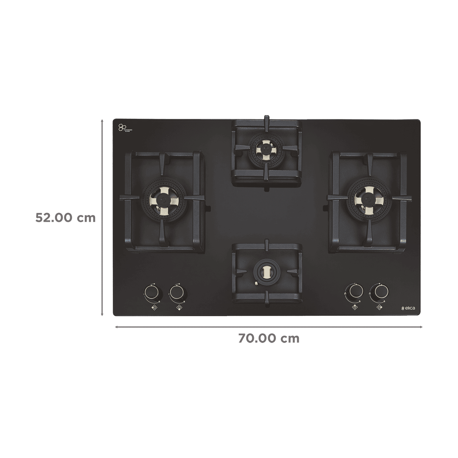 elica Flexi DFS Pro FB 4B 70 DX Glass Top 4 Burner Automatic Hob (Cast Iron Pan Support, Black Glass)_2