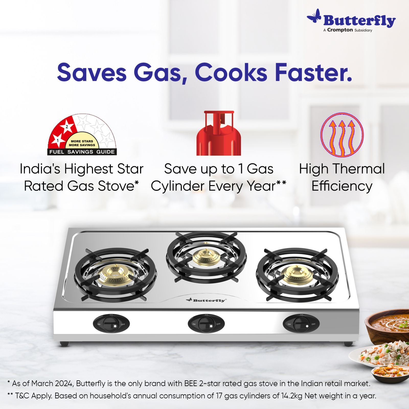 Butterfly Bolt Shakti 3 Burner Manual Gas Stove (High Thermal Efficiency, Silver)_4