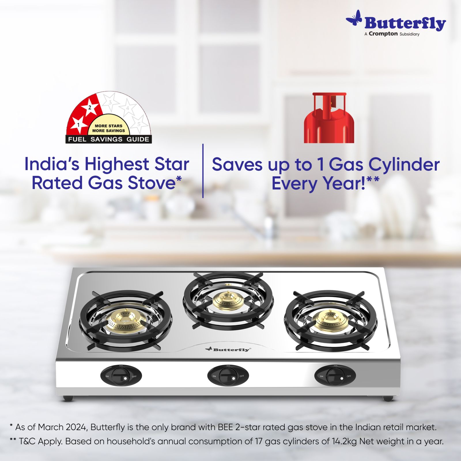 Butterfly Bolt Shakti 3 Burner Manual Gas Stove (High Thermal Efficiency, Silver)_2
