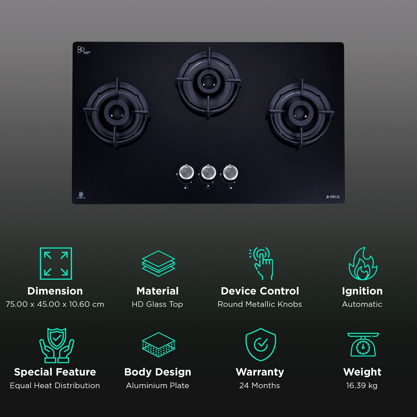 elica Flexi 375 Lotus IND HD Glass Top 3 Burner Automatic Hob (Direct Multi Flame Burner, Black)_3