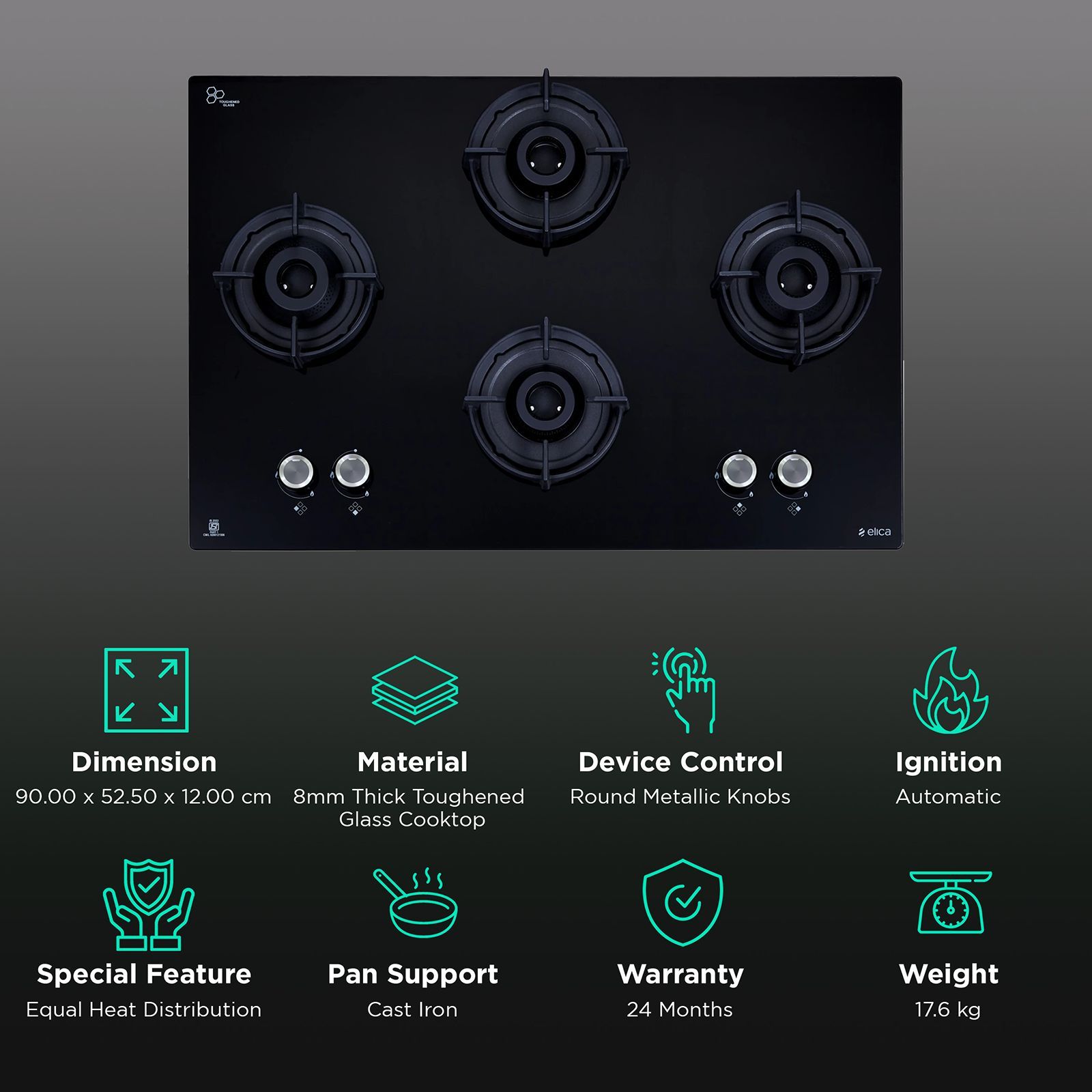 elica Flexi 491 Lotus IND HD Toughened Glass Top 4 Burner Automatic Hob (Direct Multi-flame Burner, Black)_3