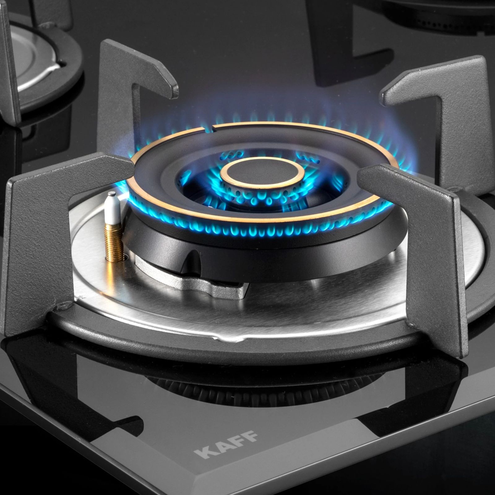 KAFF ALN 865 Glass Top 5 Burner Automatic Hob (Matt Enameled Pan Support, Black)_4