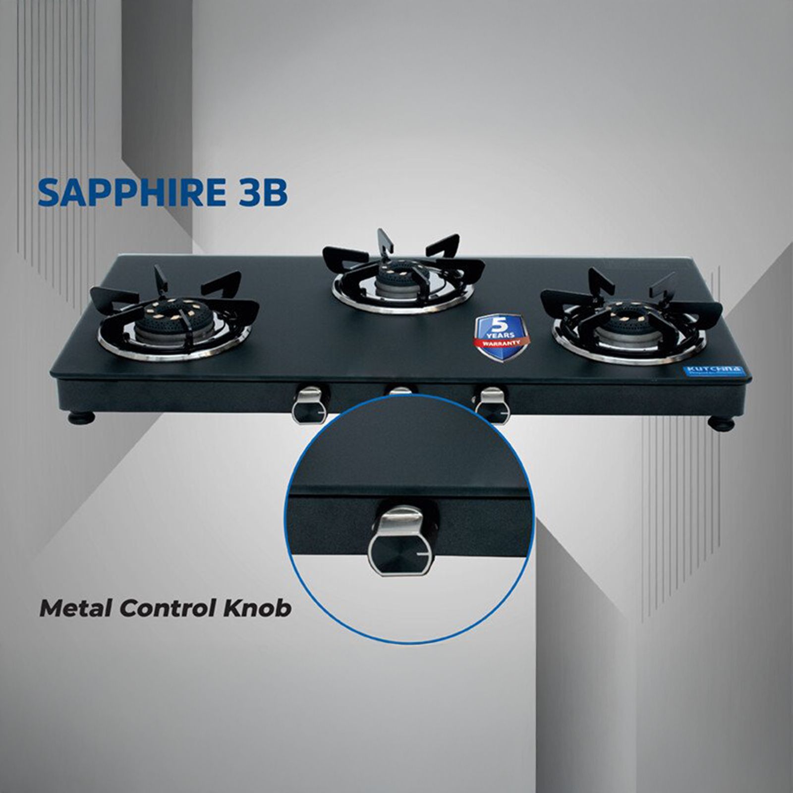 Kutchina SAPPHIRE 3B Toughened Glass Top 3 Burner Manual Gas Stove (Inner & Outer Locking, Black)_2