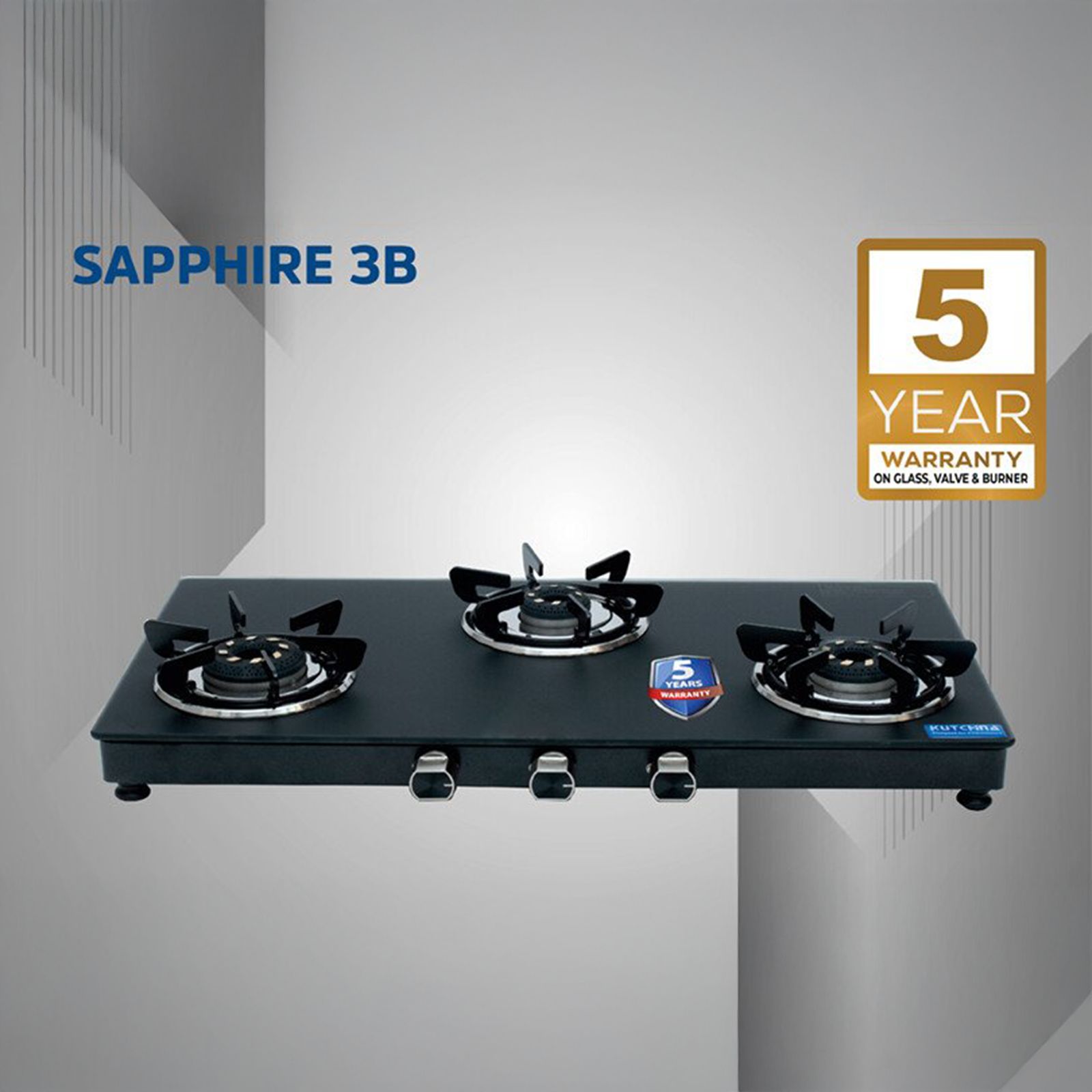 Kutchina SAPPHIRE 3B Toughened Glass Top 3 Burner Manual Gas Stove (Inner & Outer Locking, Black)_6