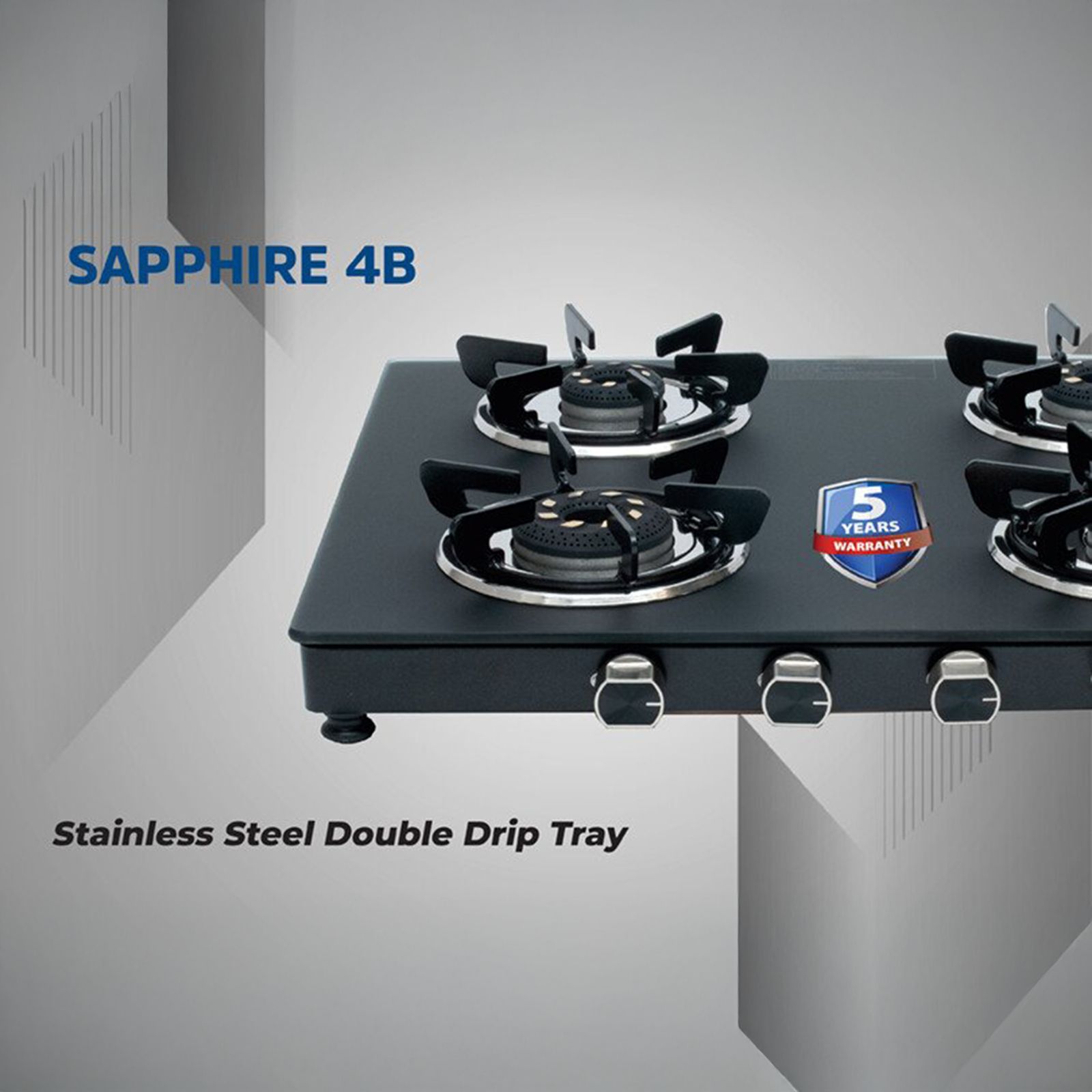 Kutchina SAPPHIRE 4B Toughened Glass Top 4 Burner Manual Gas Stove (Inner & Outer Locking, Black)_4