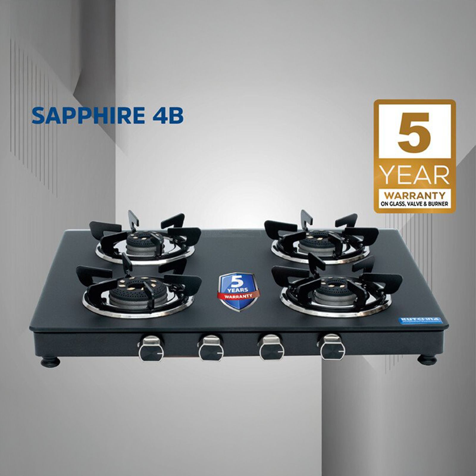 Kutchina SAPPHIRE 4B Toughened Glass Top 4 Burner Manual Gas Stove (Inner & Outer Locking, Black)_6