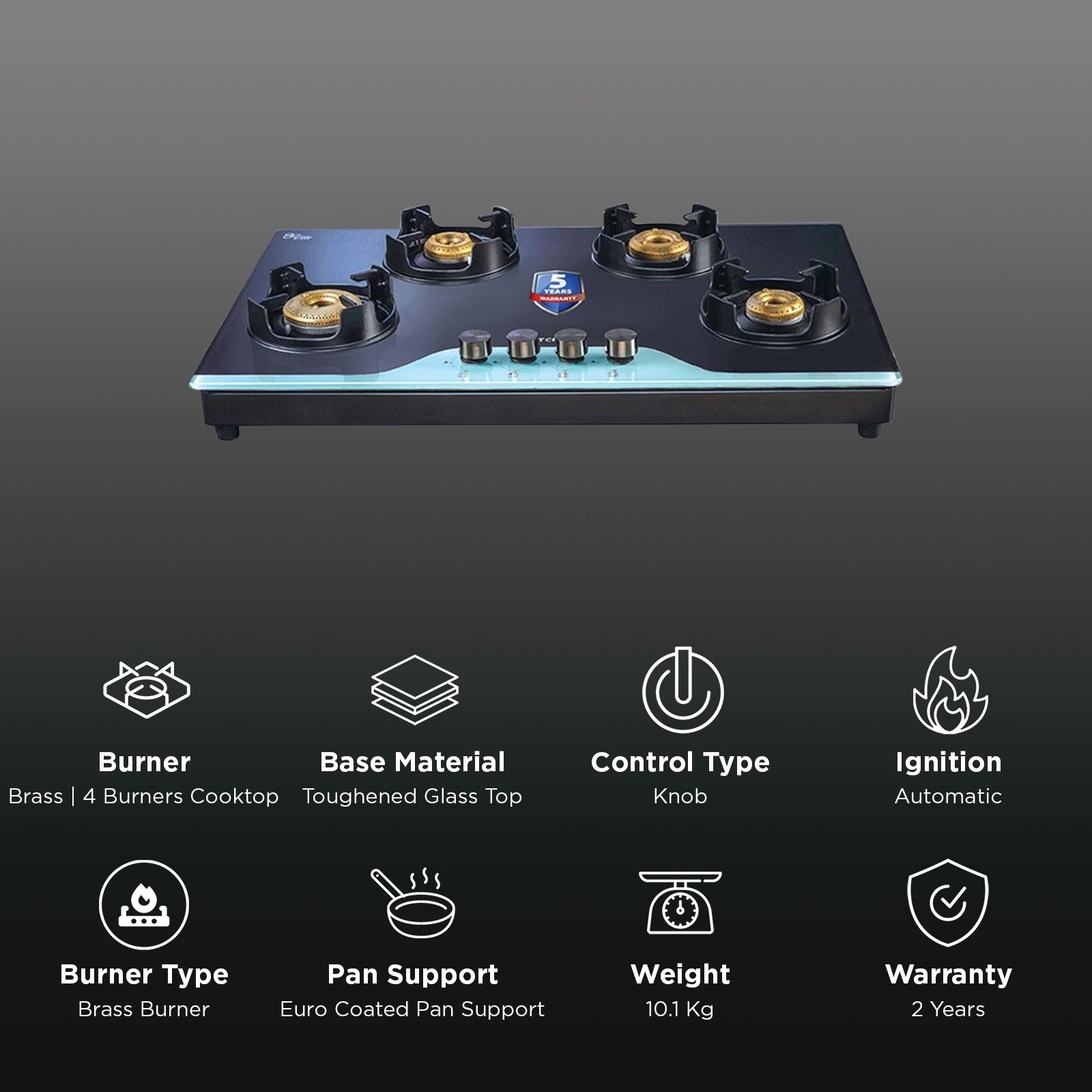 Kutchina CRYSTALLO 4B Toughened Glass Top 4 Burner Automatic Gas Stove (Inner & Outer Locking, Black)_3