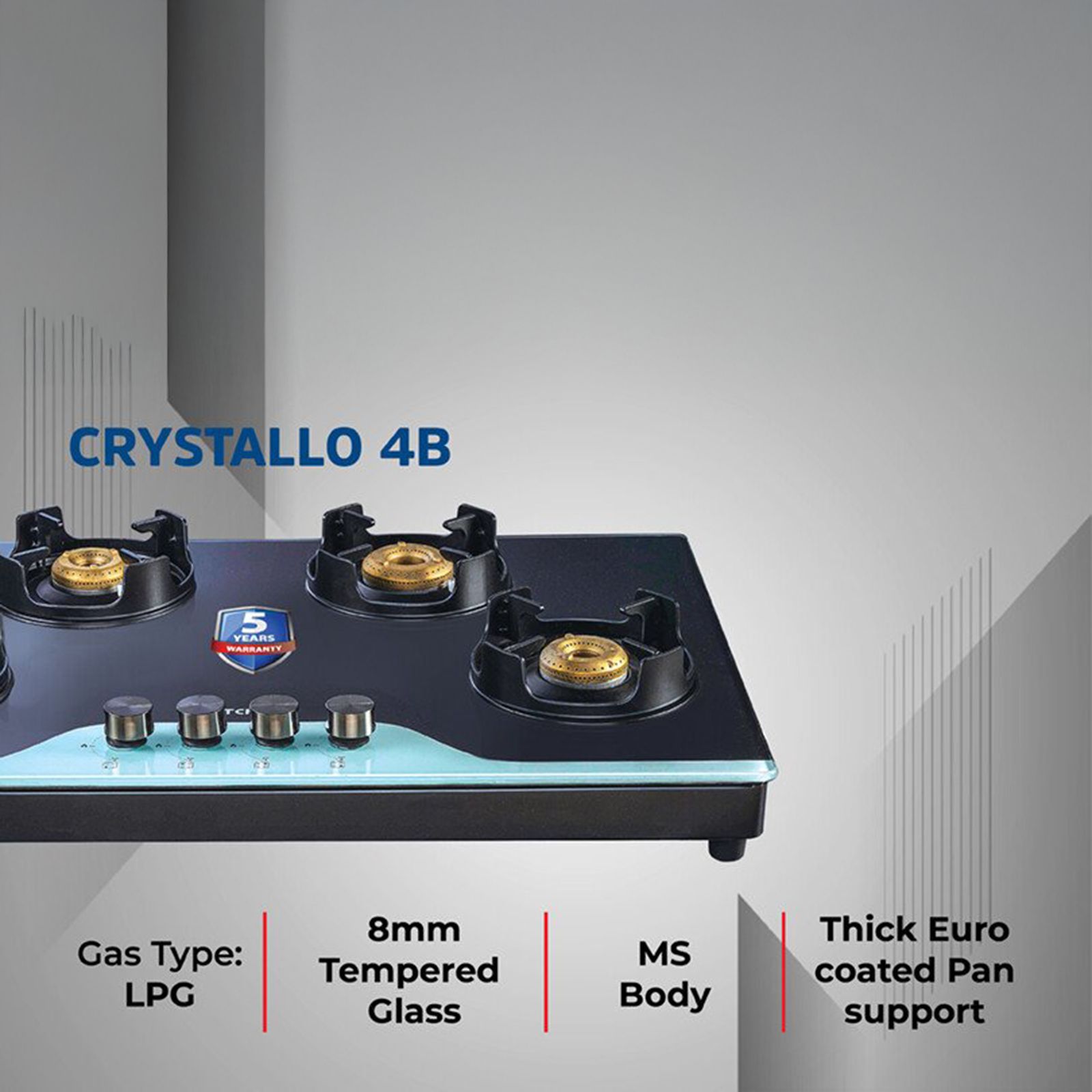 Kutchina CRYSTALLO 4B Toughened Glass Top 4 Burner Automatic Gas Stove (Inner & Outer Locking, Black) Kutchina CRYSTALLO 4B Toughened Glass Top 4 Burner Automatic Gas Stove (Inner & Outer Locking, Black)_4