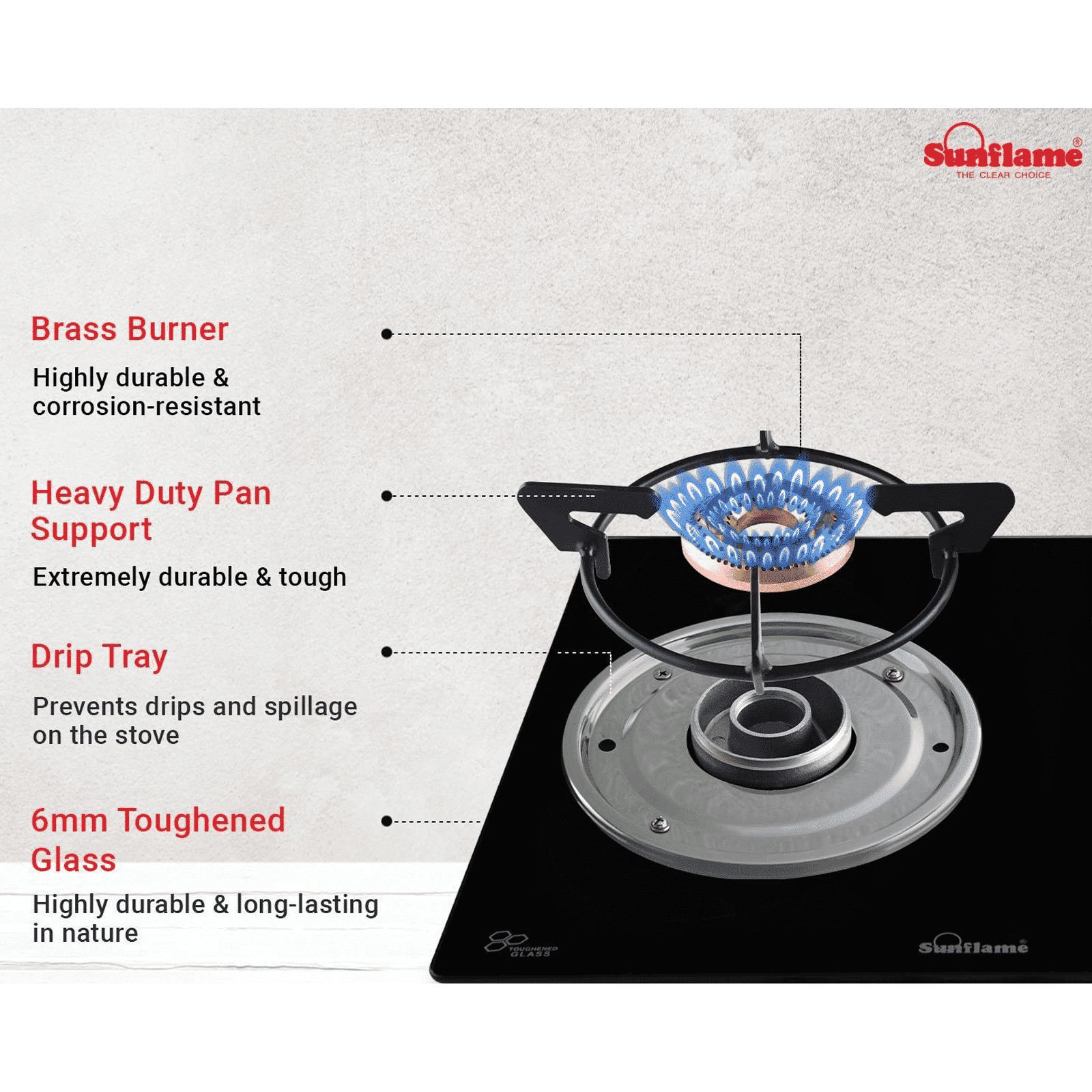 Sunflame Desire Toughened Glass Top 2 Burner Manual Gas Stove (Powder Coated Sheet Metal Base, Black)_4