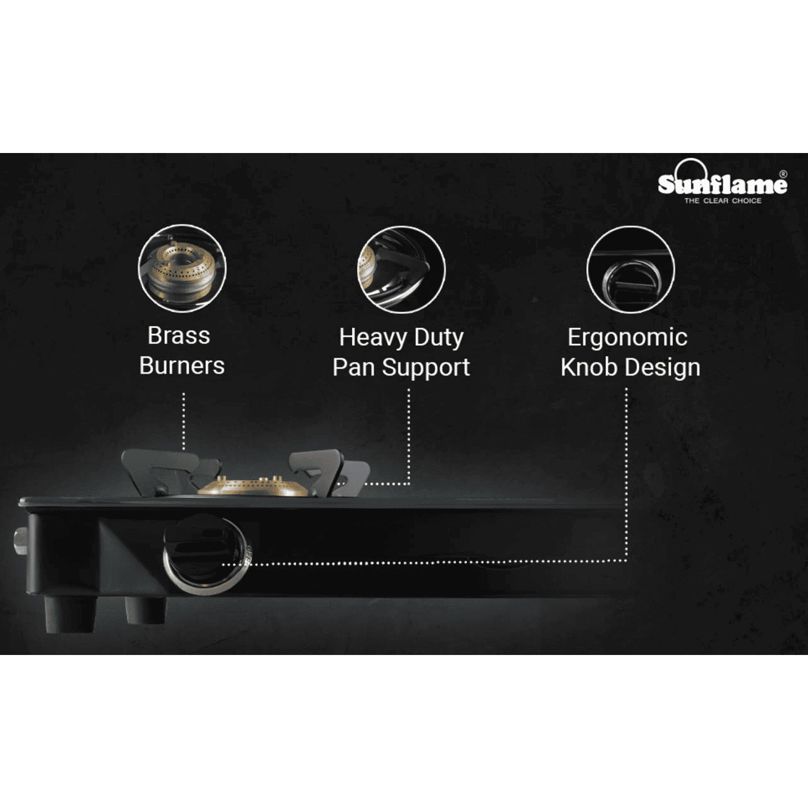 Sunflame Desire Toughened Glass Top 2 Burner Manual Gas Stove (Powder Coated Sheet Metal Base, Black)_6