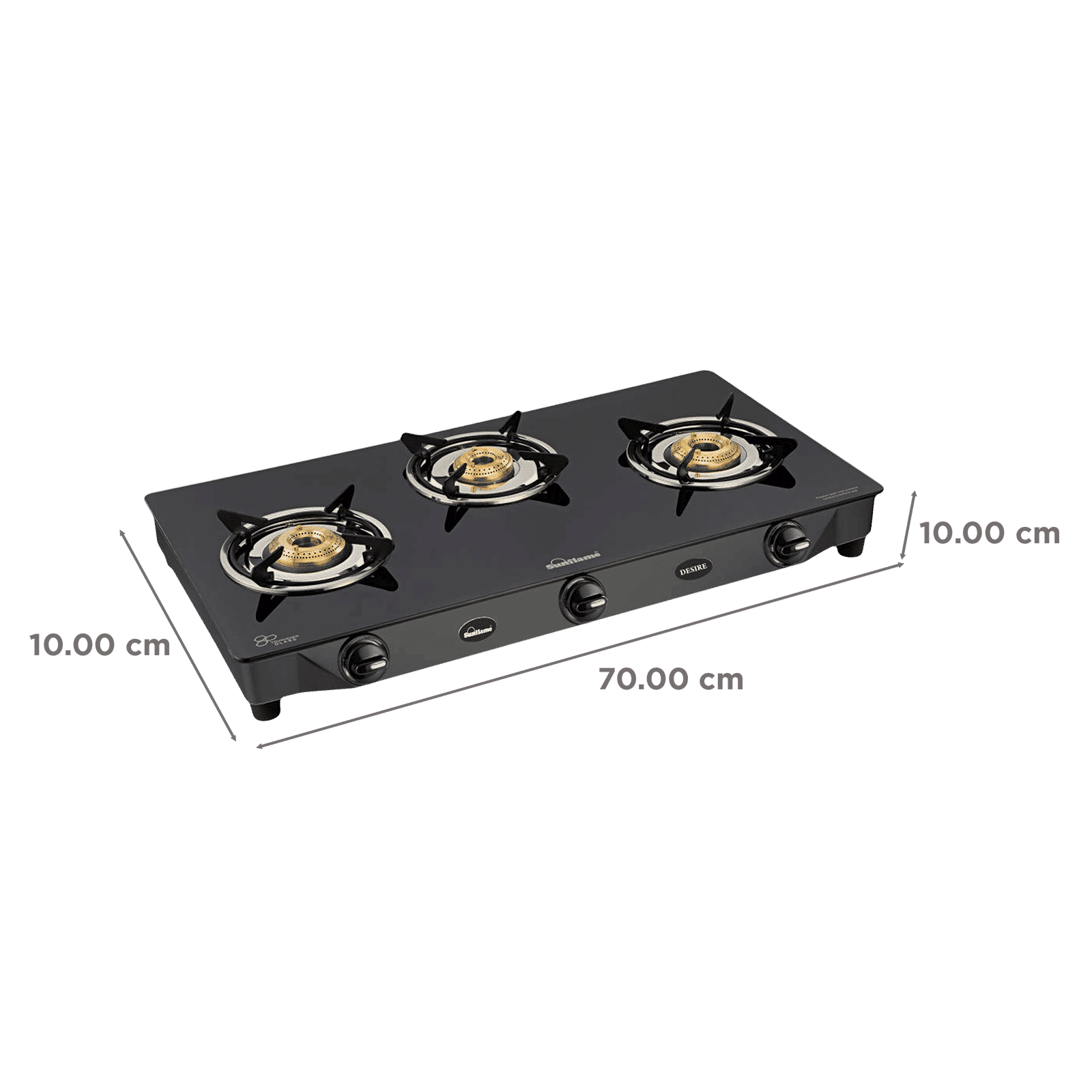 Sunflame Desire Toughened Glass Top 3 Burner Manual Gas Stove (Powder Coated Pan Supports, Black)_2