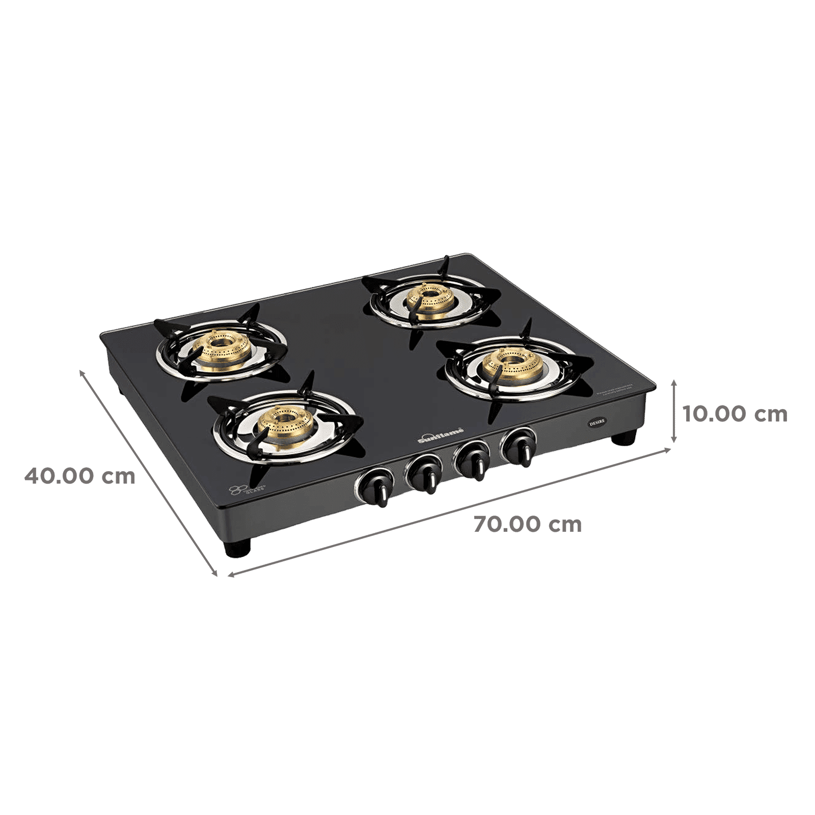 Sunflame Desire Toughened Glass Top 4 Burner Manual Gas Stove (Powder Coated Pan Supports, Black)_2