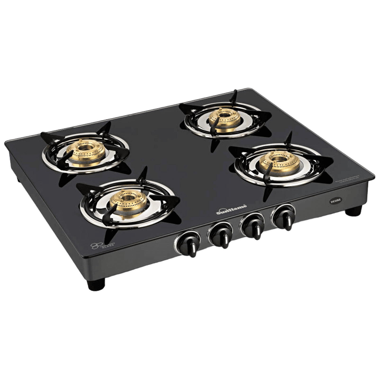Sunflame Desire Toughened Glass Top 4 Burner Manual Gas Stove (Powder Coated Pan Supports, Black)_1