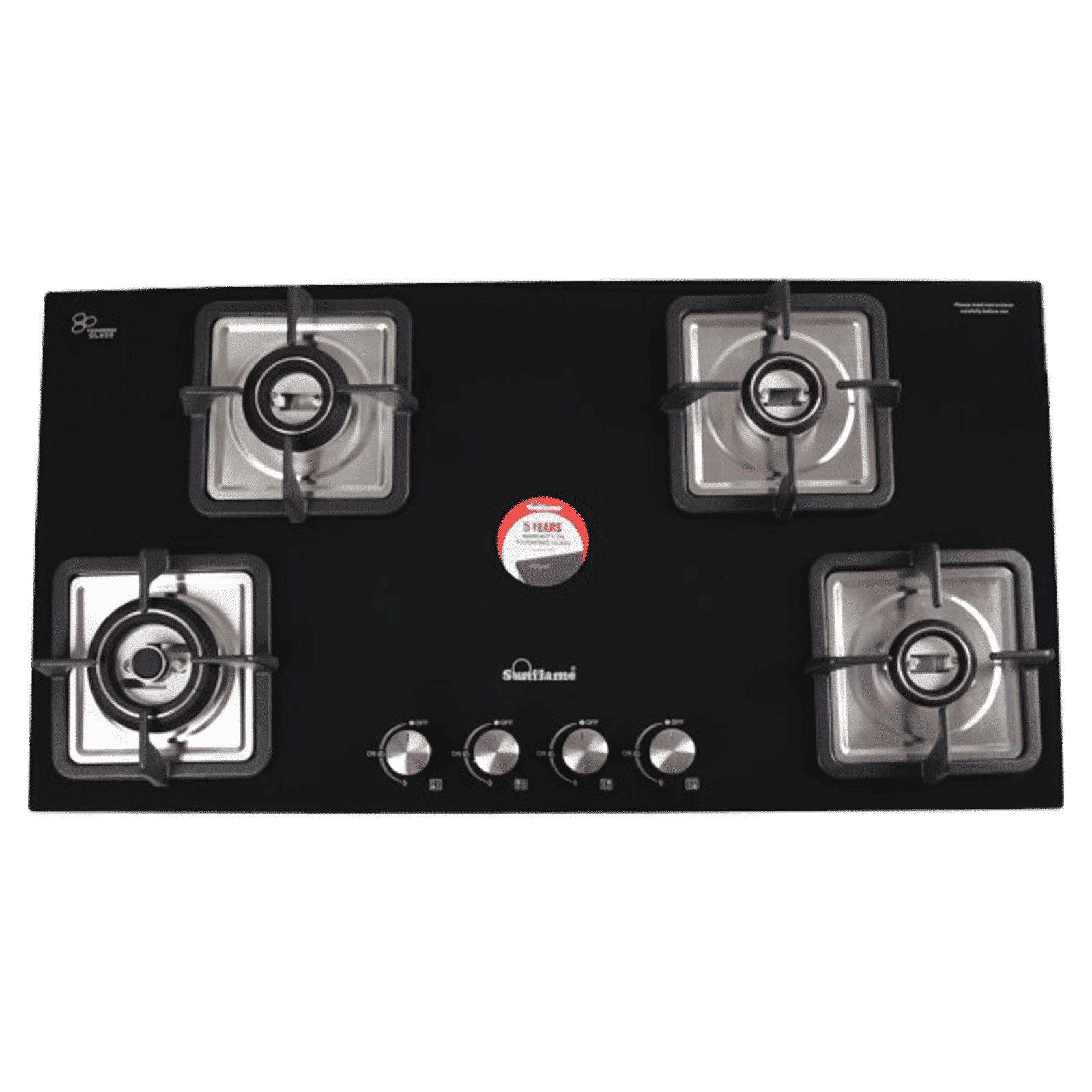 Sunflame SFD486BCS Toughened Glass Top 4 Burner Automatic Hob (Cast Iron Pan Supports, Black) Sunflame SFD486BCS Toughened Glass Top 4 Burner Automatic Hob (Cast Iron Pan Supports, Black)_6