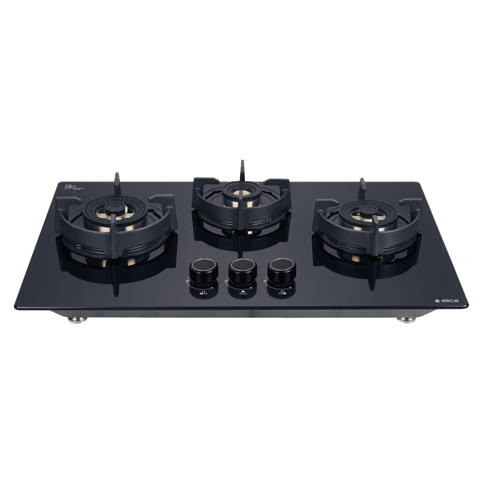elica FLEXI DFS FB 3B 60 DX Glass Top 3 Burner Automatic Hob (Cast Iron Pan Support with Heat Guard, Black)_1