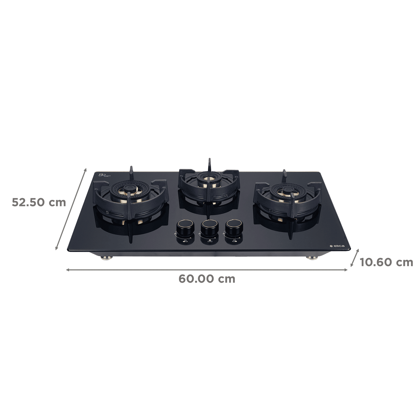 elica FLEXI DFS FB 3B 60 DX Glass Top 3 Burner Automatic Hob (Cast Iron Pan Support with Heat Guard, Black)_2