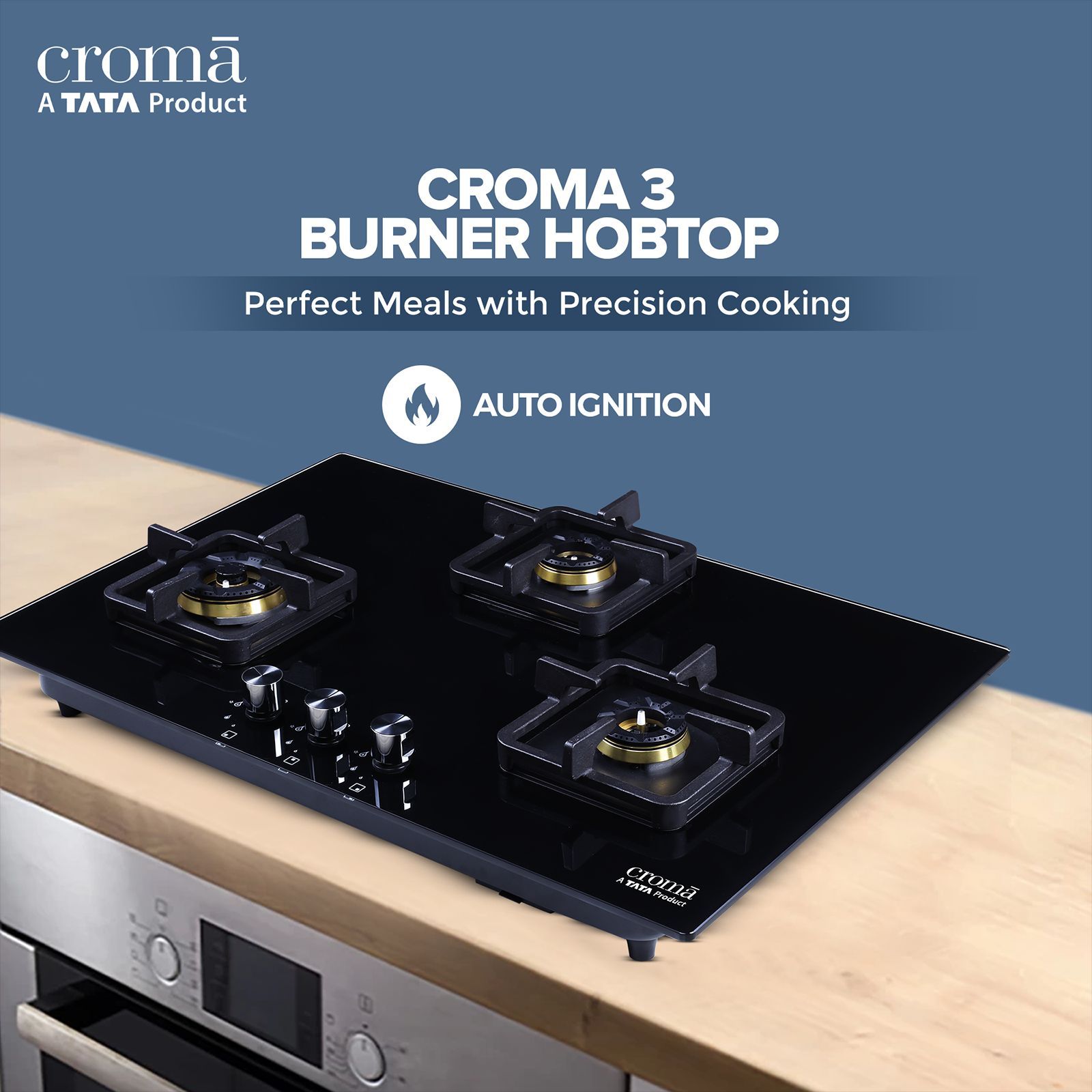 Croma Toughened Glass Top 3 Burner Automatic Hob (Cast Iron Pan Supports, Black)_10