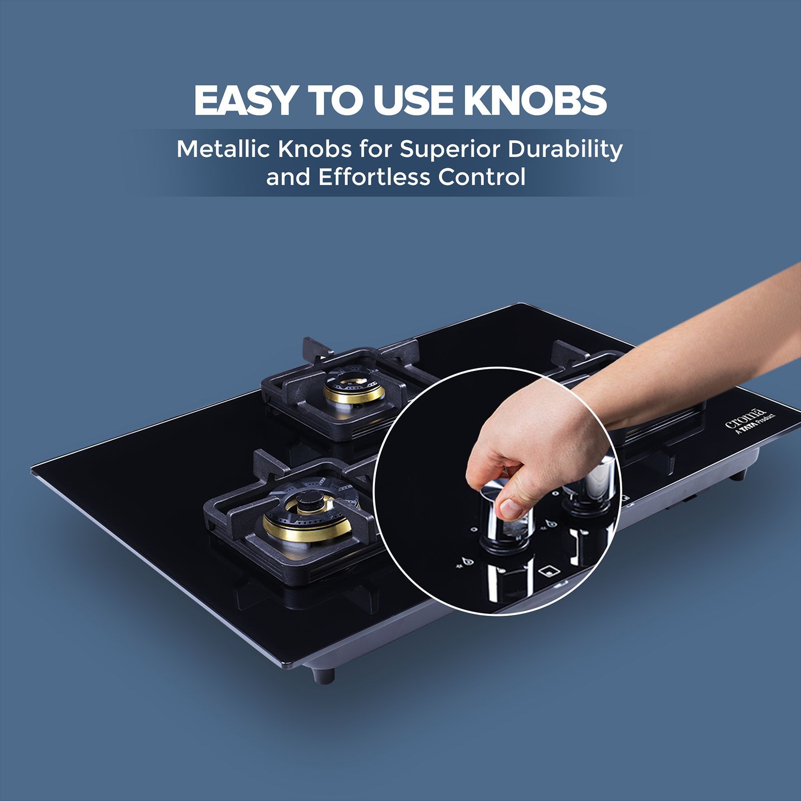 Croma Toughened Glass Top 3 Burner Automatic Hob (Cast Iron Pan Supports, Black)_13