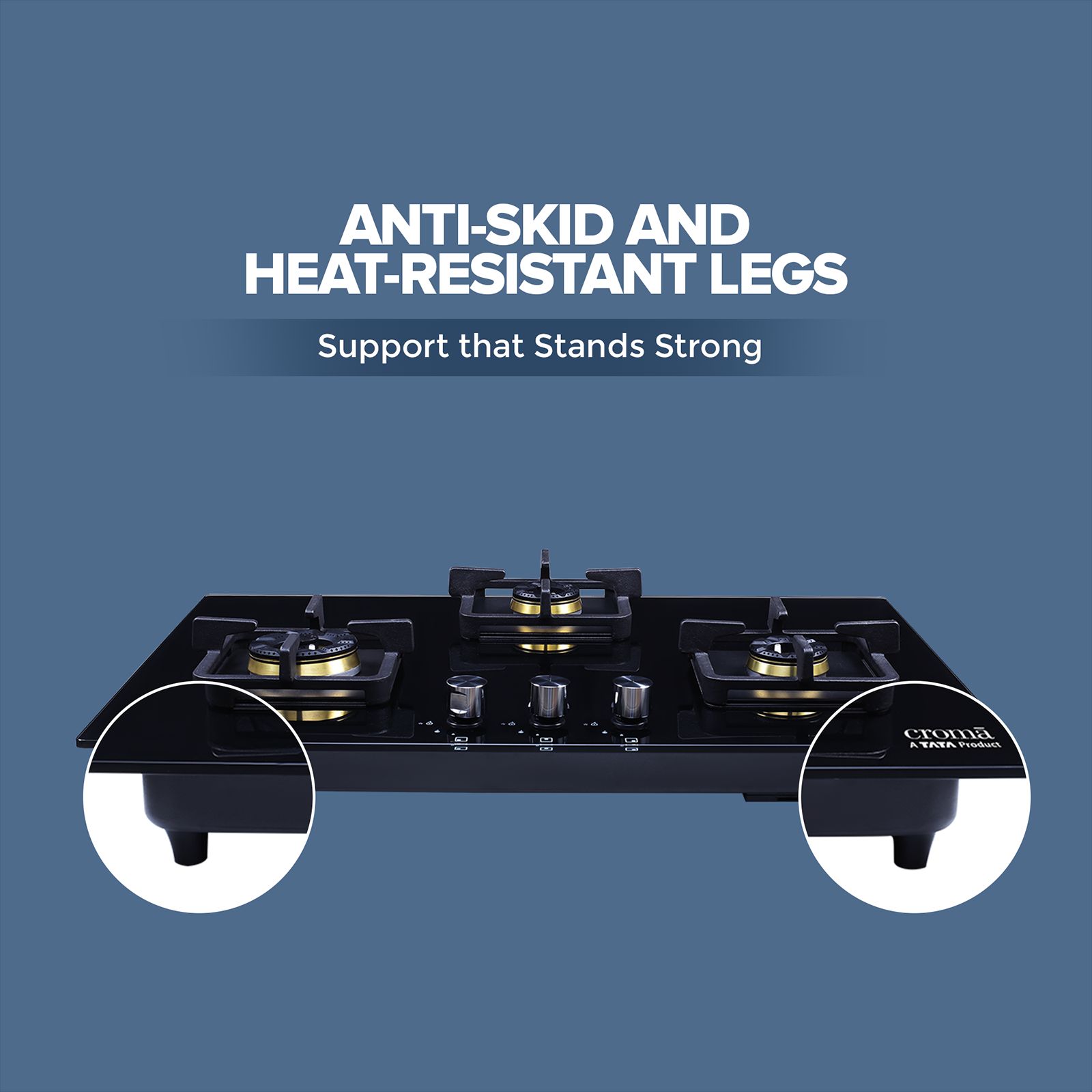 Croma Toughened Glass Top 3 Burner Automatic Hob (Cast Iron Pan Supports, Black)_14