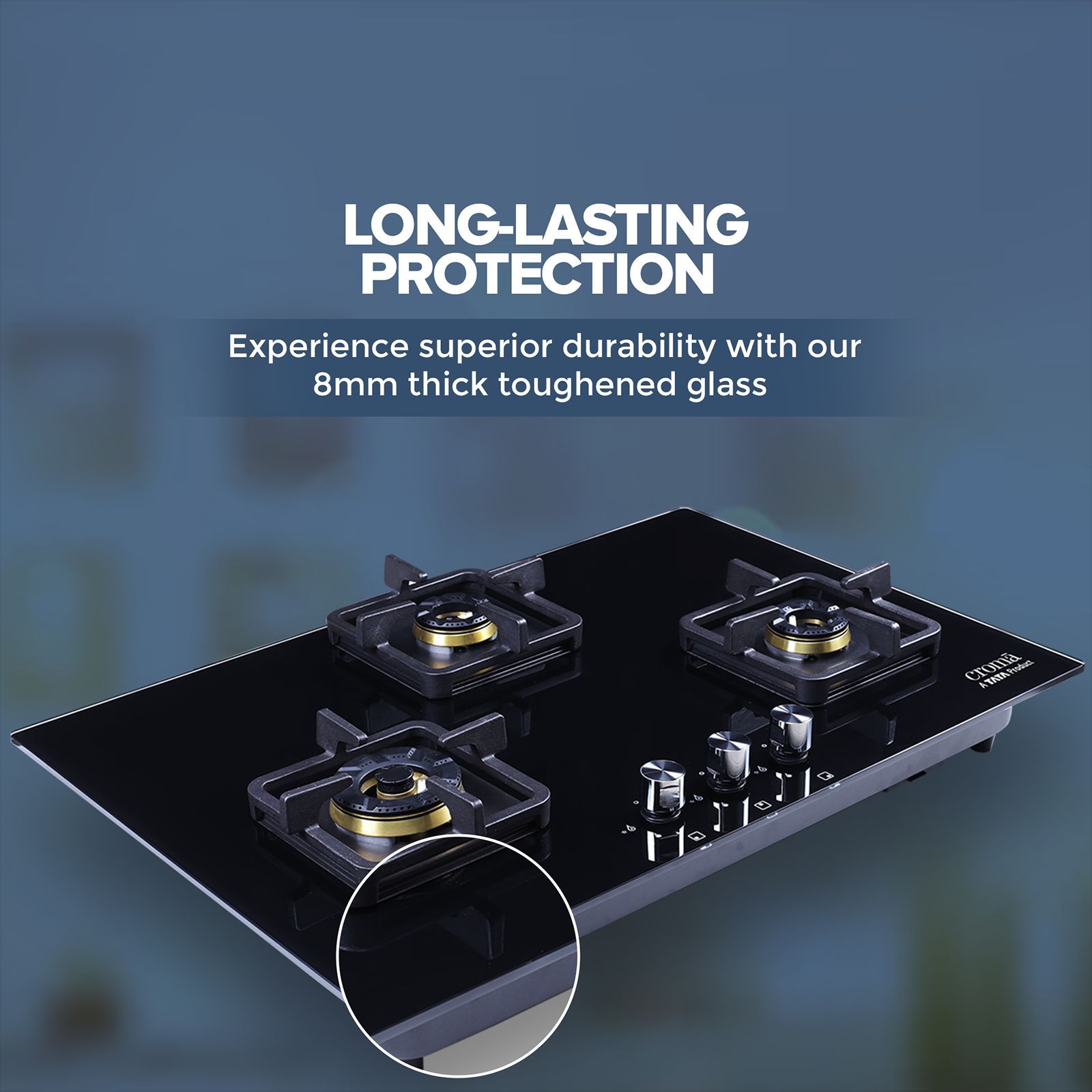 Croma Toughened Glass Top 3 Burner Automatic Hob (Cast Iron Pan Supports, Black)_15