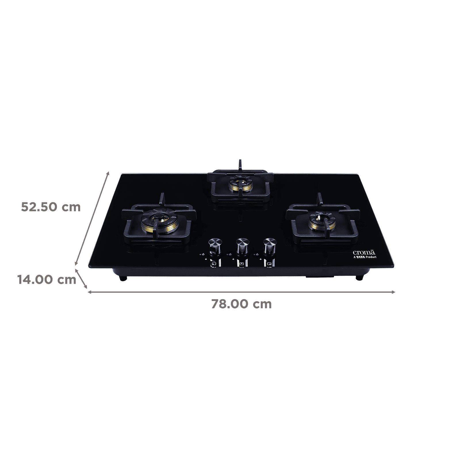 Croma Toughened Glass Top 3 Burner Automatic Hob (Cast Iron Pan Supports, Black)_2