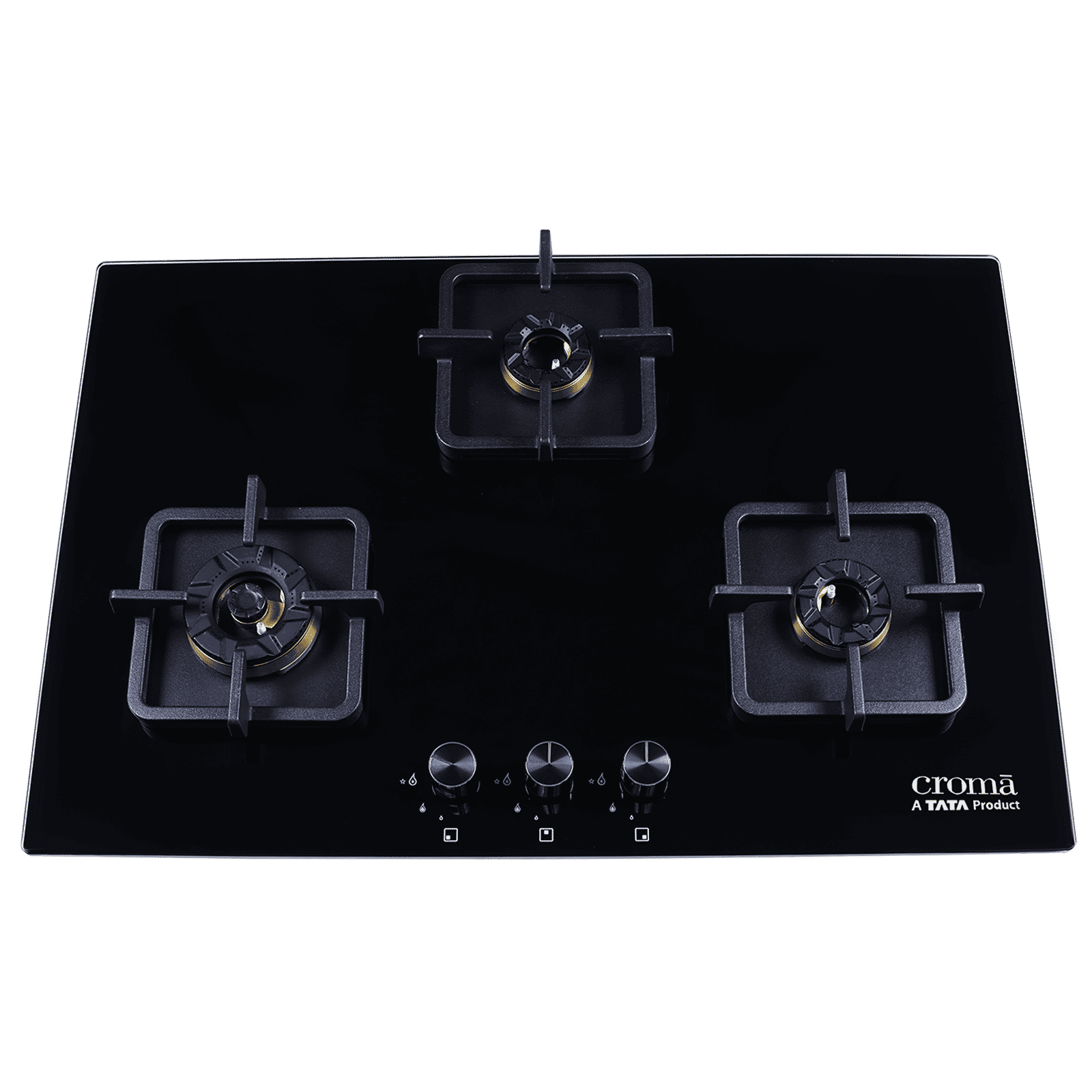 Croma Toughened Glass Top 3 Burner Automatic Hob (Cast Iron Pan Supports, Black)_6