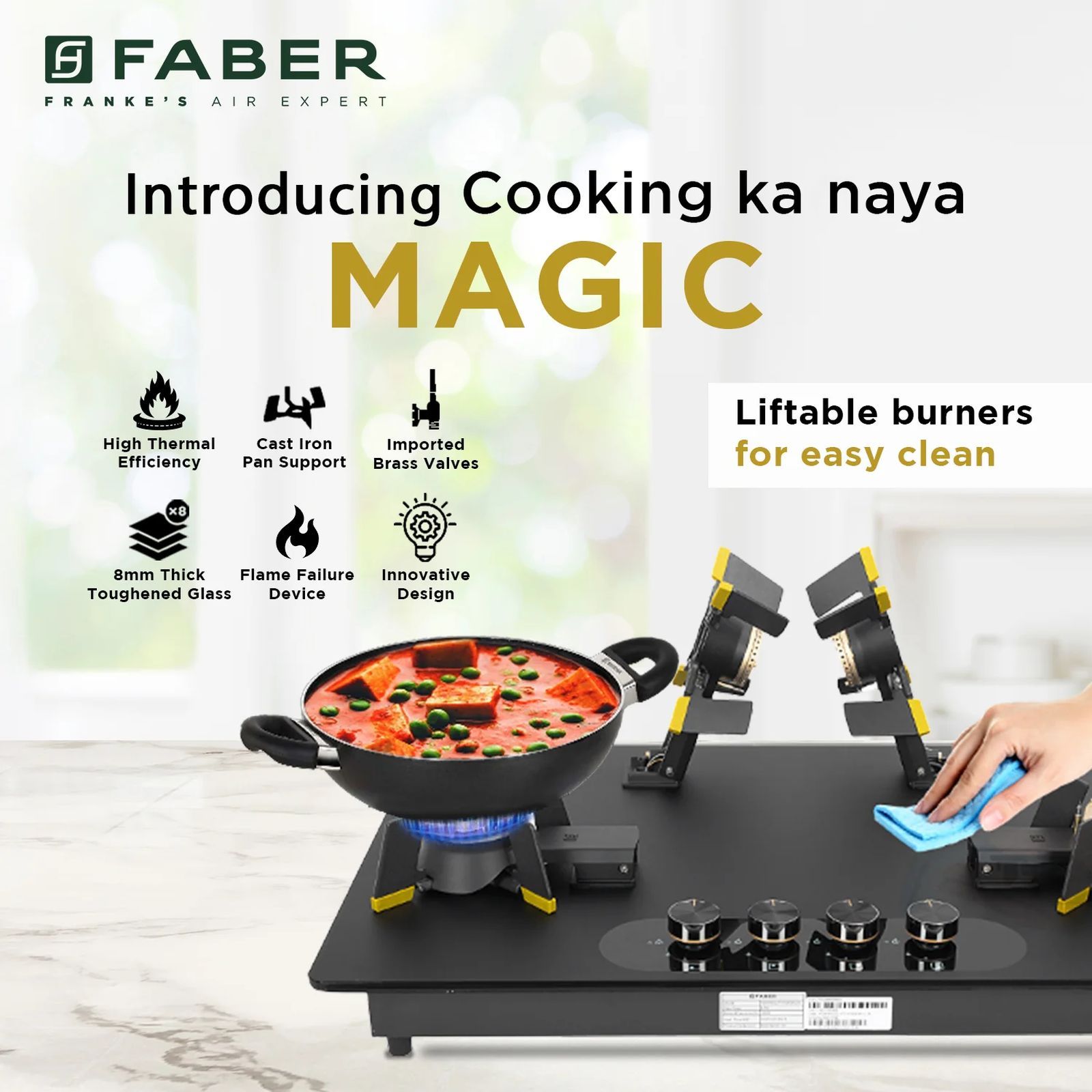 FABER Magiclift HT804 BR CI AI Toughened Glass Top 4 Burner Automatic Hob (Flame Failure Device, Black) FABER Magiclift HT804 BR CI AI Toughened Glass Top 4 Burner Automatic Hob (Flame Failure Device, Black)_12