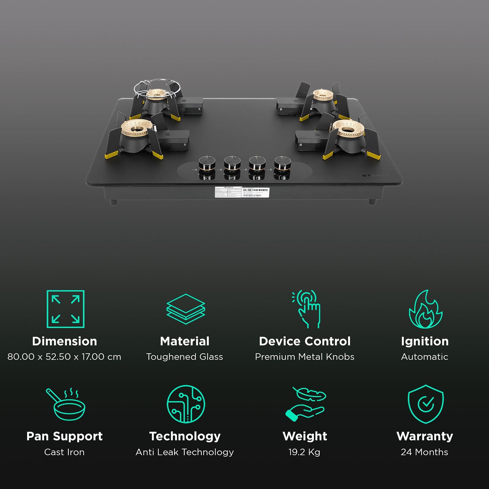 FABER Magiclift HT804 BR CI AI Toughened Glass Top 4 Burner Automatic Hob (Flame Failure Device, Black) FABER Magiclift HT804 BR CI AI Toughened Glass Top 4 Burner Automatic Hob (Flame Failure Device, Black)_3