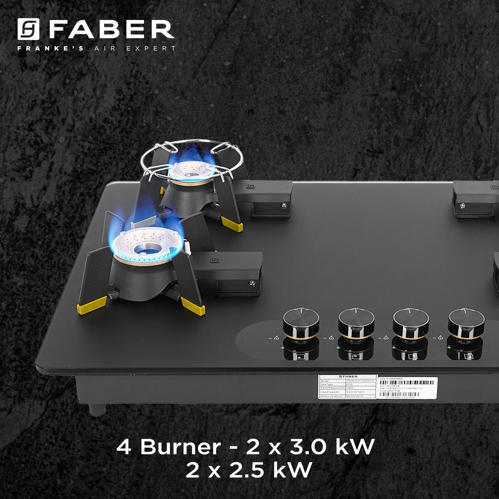 FABER Magiclift HT804 BR CI AI Toughened Glass Top 4 Burner Automatic Hob (Flame Failure Device, Black) FABER Magiclift HT804 BR CI AI Toughened Glass Top 4 Burner Automatic Hob (Flame Failure Device, Black)_10