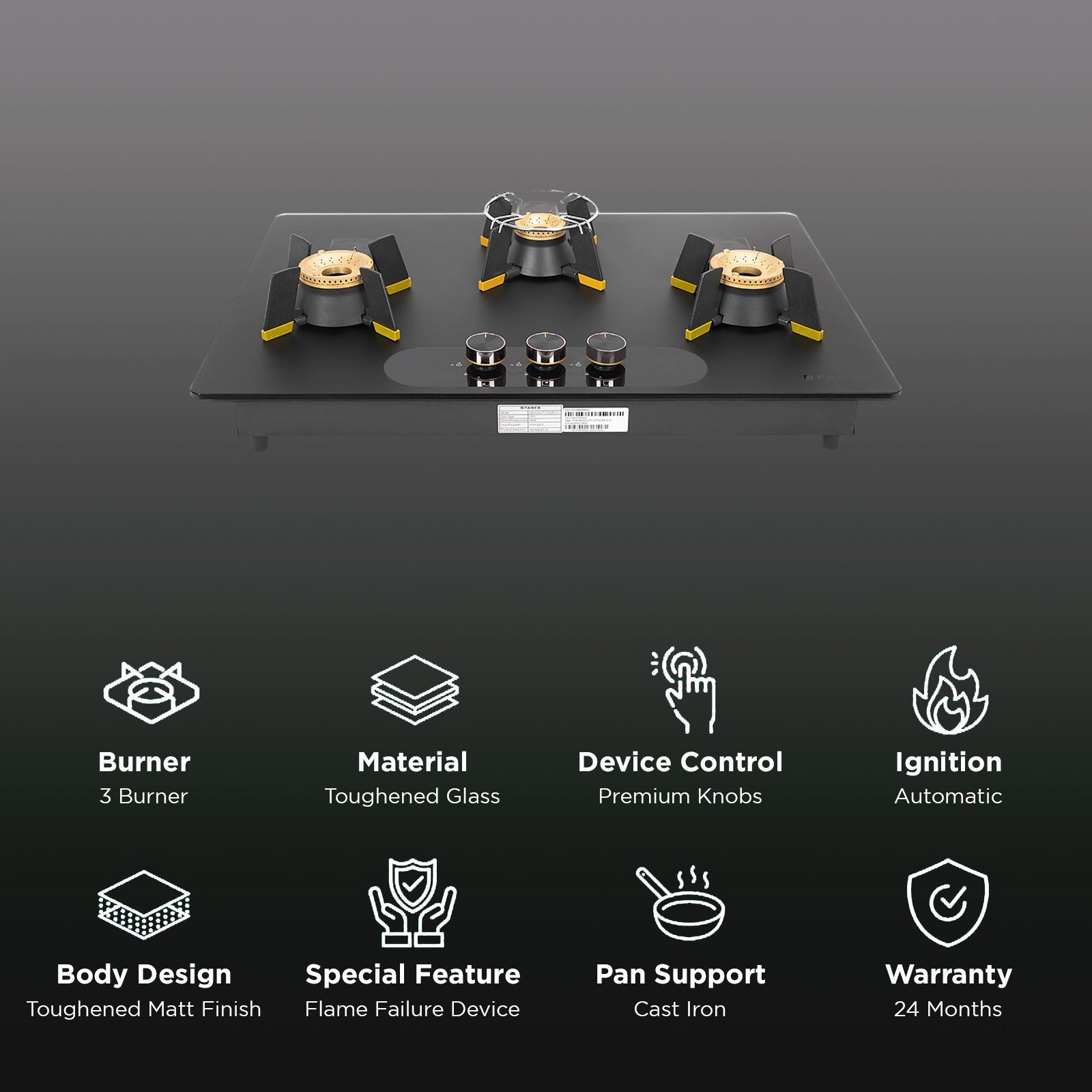 FABER Magiclift HT753 BR CI AI Toughened Glass Top 3 Burner Automatic Hob (Lift and Lock Feature, Black)_3