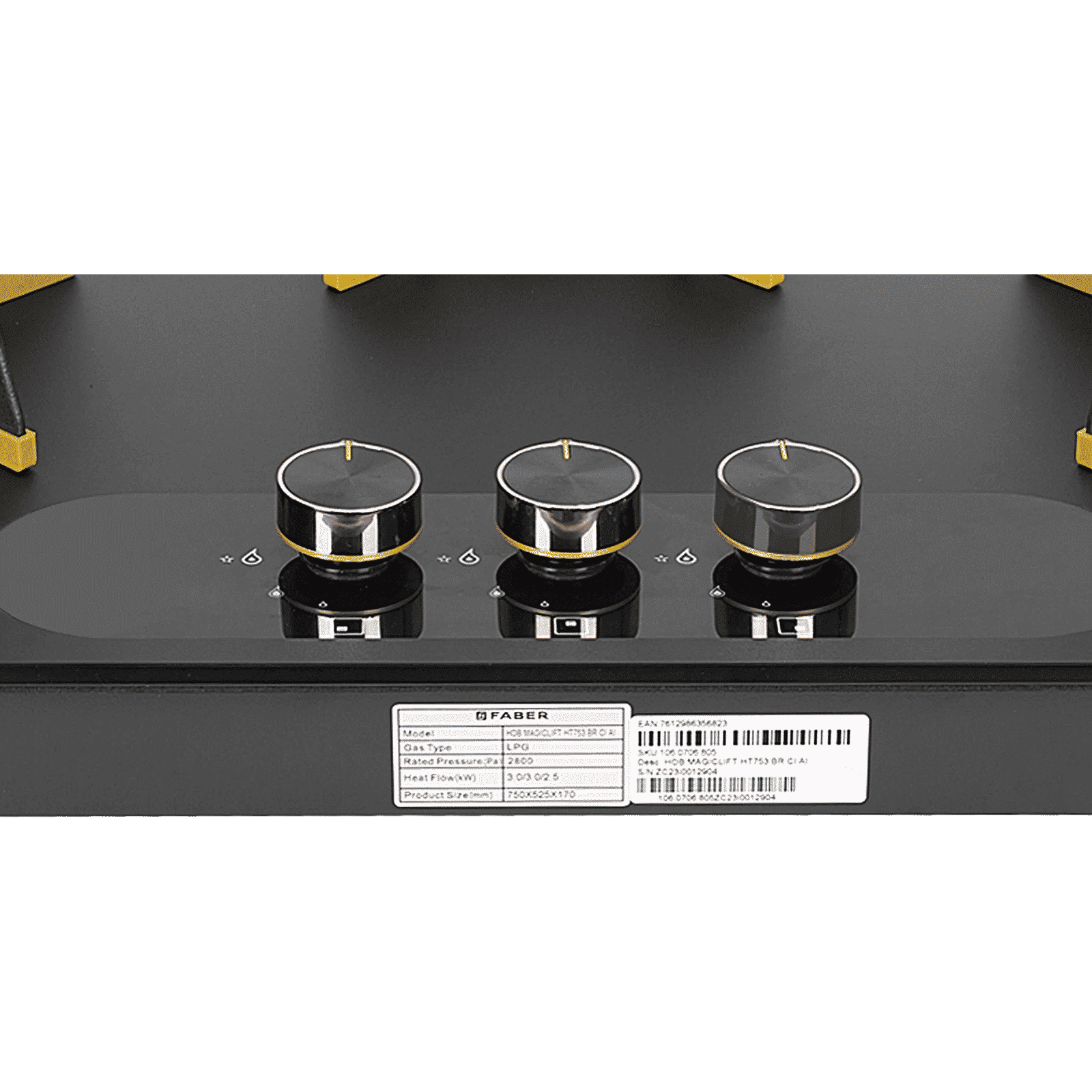 FABER Magiclift HT753 BR CI AI Toughened Glass Top 3 Burner Automatic Hob (Lift and Lock Feature, Black)_5