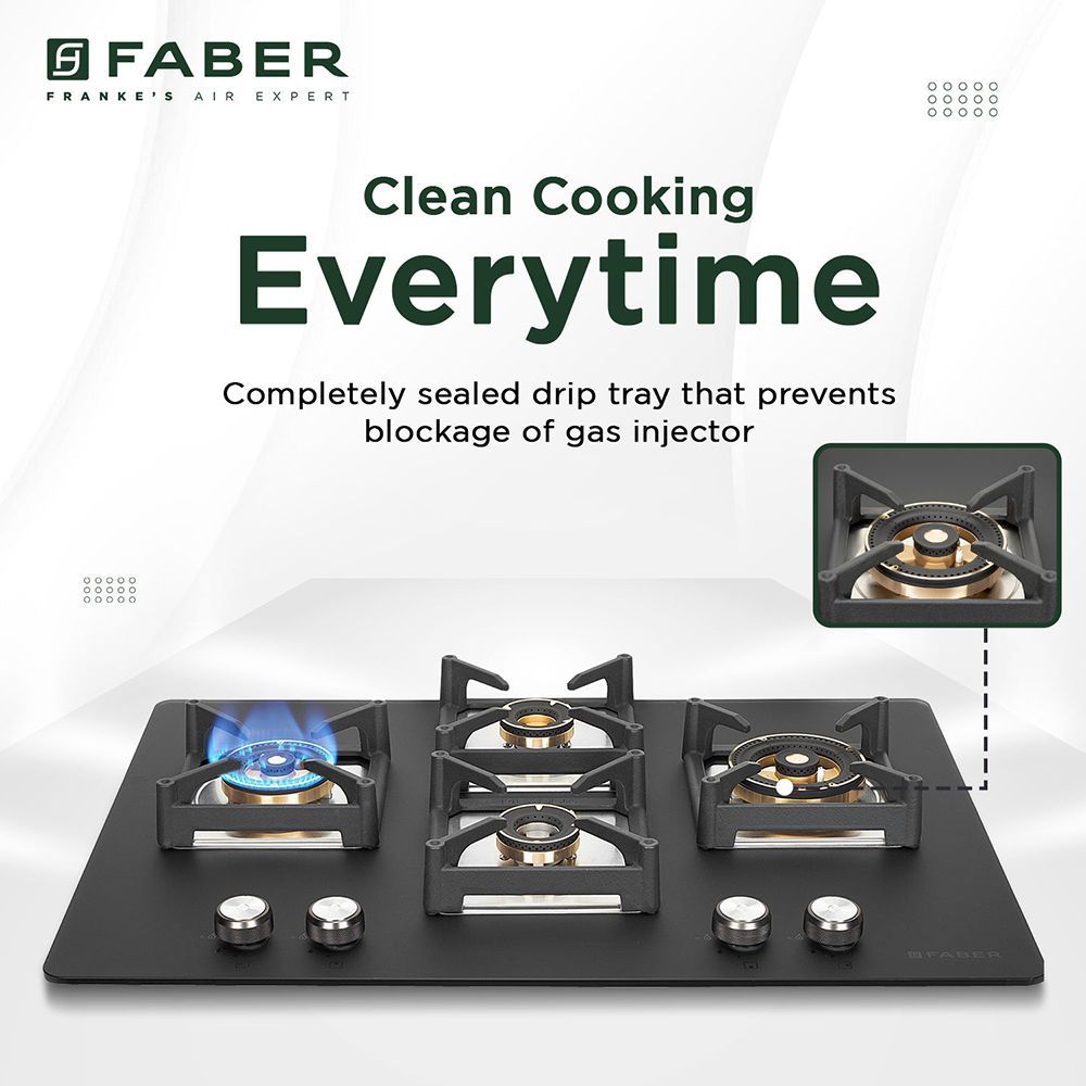 FABER BELLA HT 754 BR AI Glass Top 4 Burner Automatic Hob (Premium Metal Knobs, Black)_6