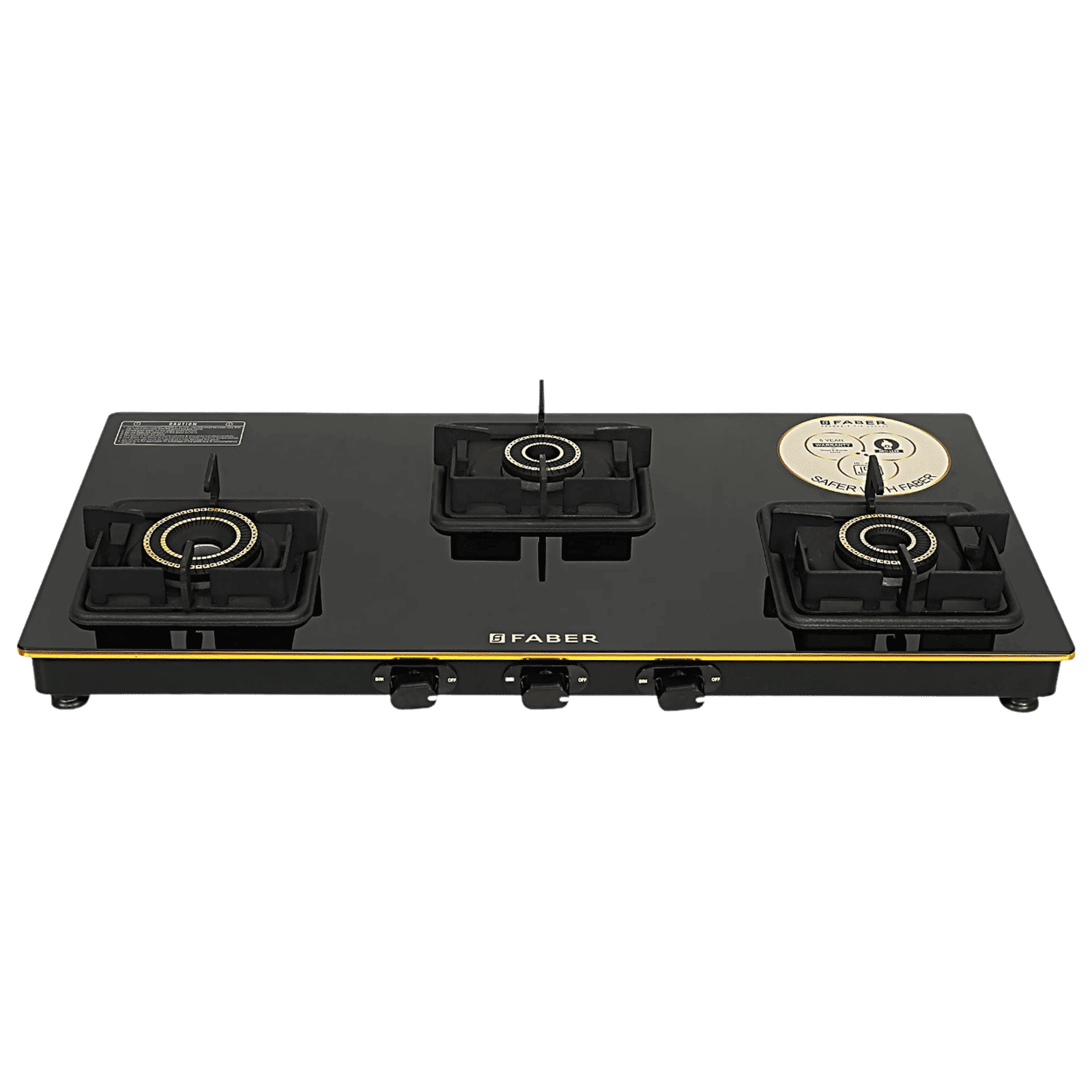 FABER PRINCE PLUS 3BB BK Toughened Glass Top 3 Burner Manual Hob (Full Brass Burners, Black) FABER PRINCE PLUS 3BB BK Toughened Glass Top 3 Burner Manual Hob (Full Brass Burners, Black)_1